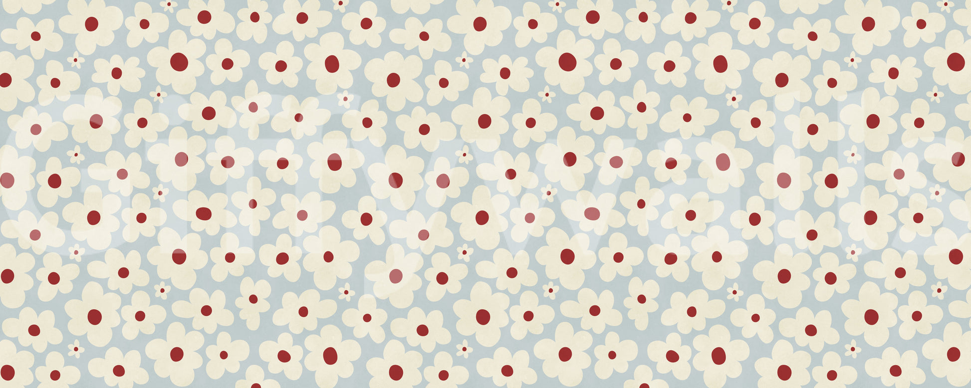 Retro Cream and Red Floral Blooms Wall Mural