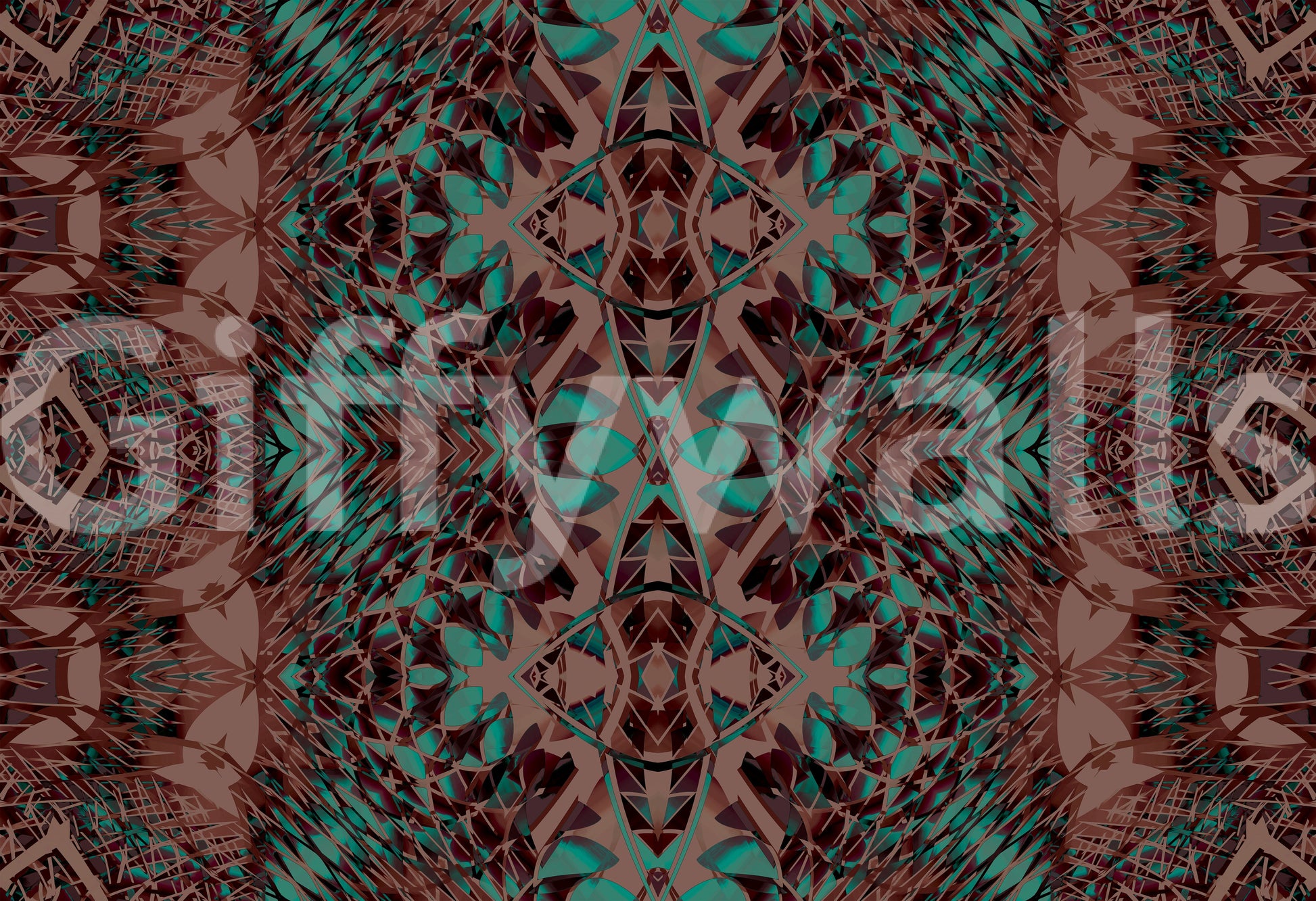 Teal & Brown Intricate Abstract Ornamental Wallpaper - AMBER DESIGN Wallpaper