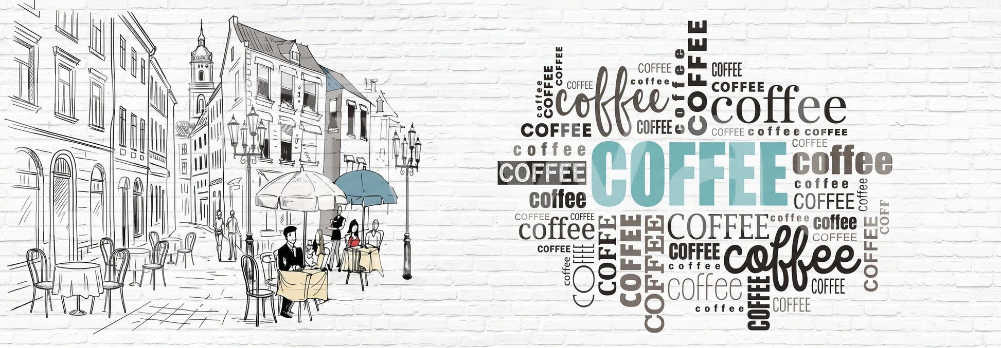 Hand-Drawn Bistro Narrative Wall Mural