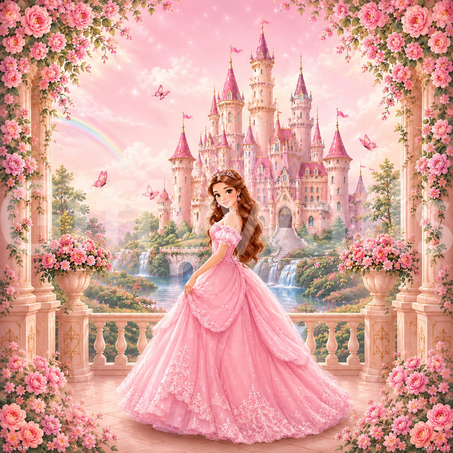Pink Castle Princess Garden Scene Wall Mural