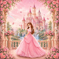Pink Castle Princess Garden Scene Wall Mural
