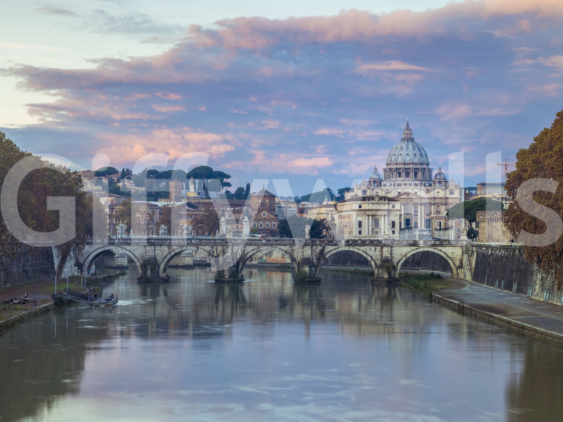 Eternal City Twilight Reflection Wall Mural
