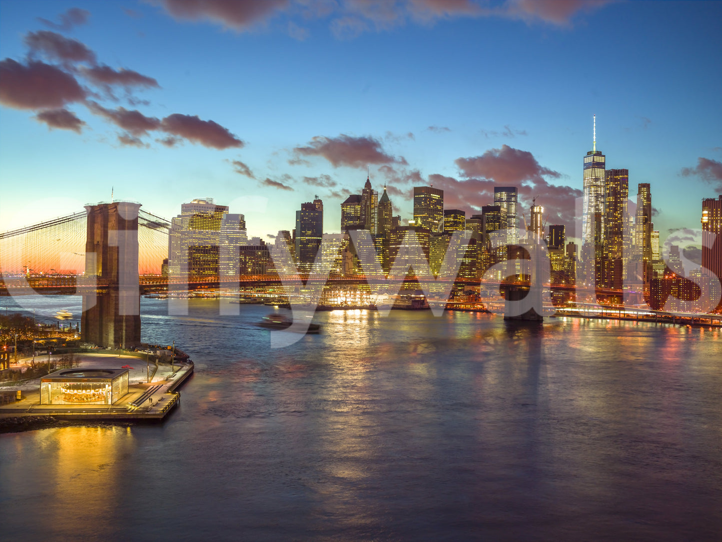 Brooklyn Bridge Twilight Panorama Wall Mural