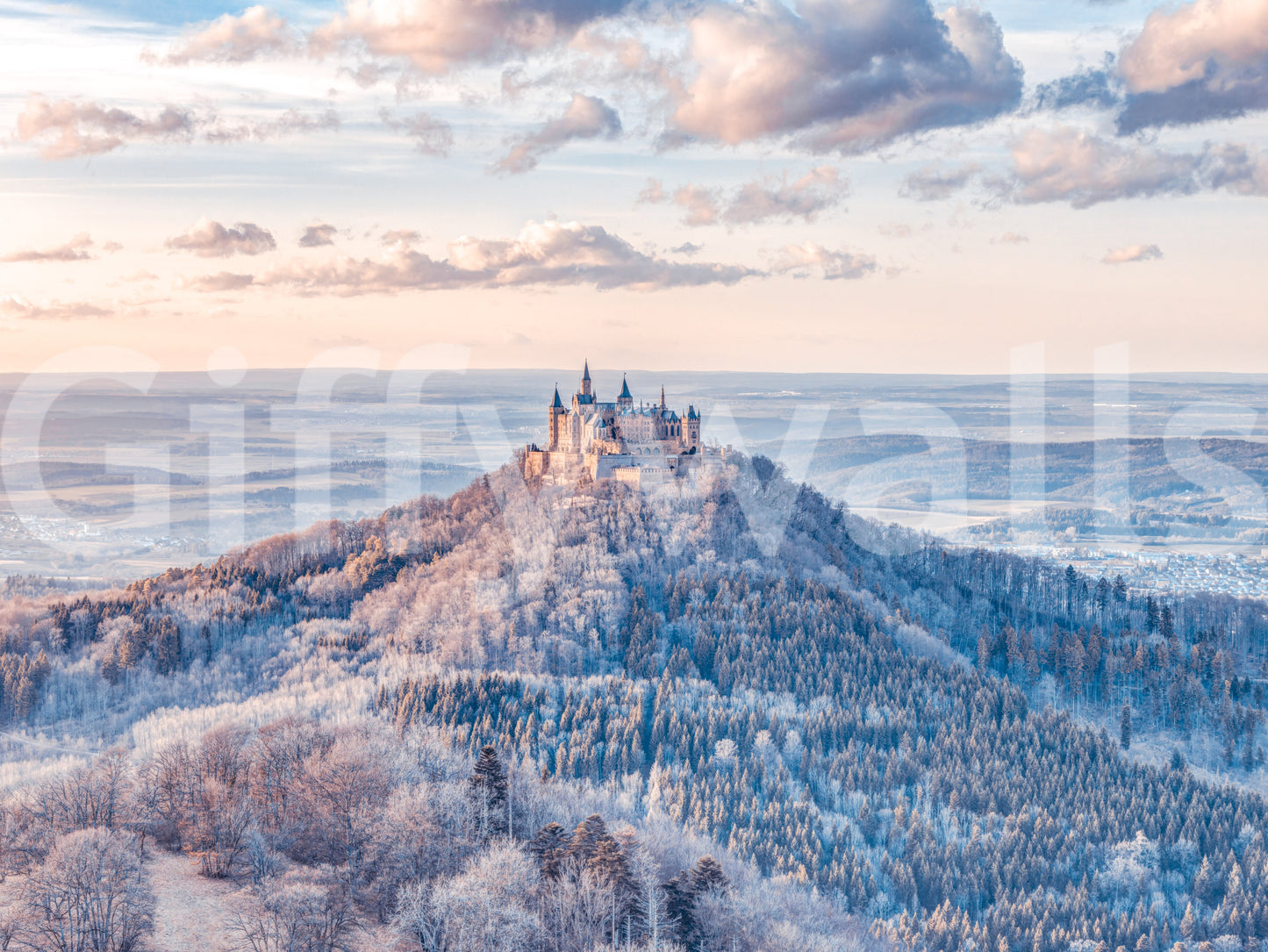Misty Mountain Fortress Panorama Wall Mural