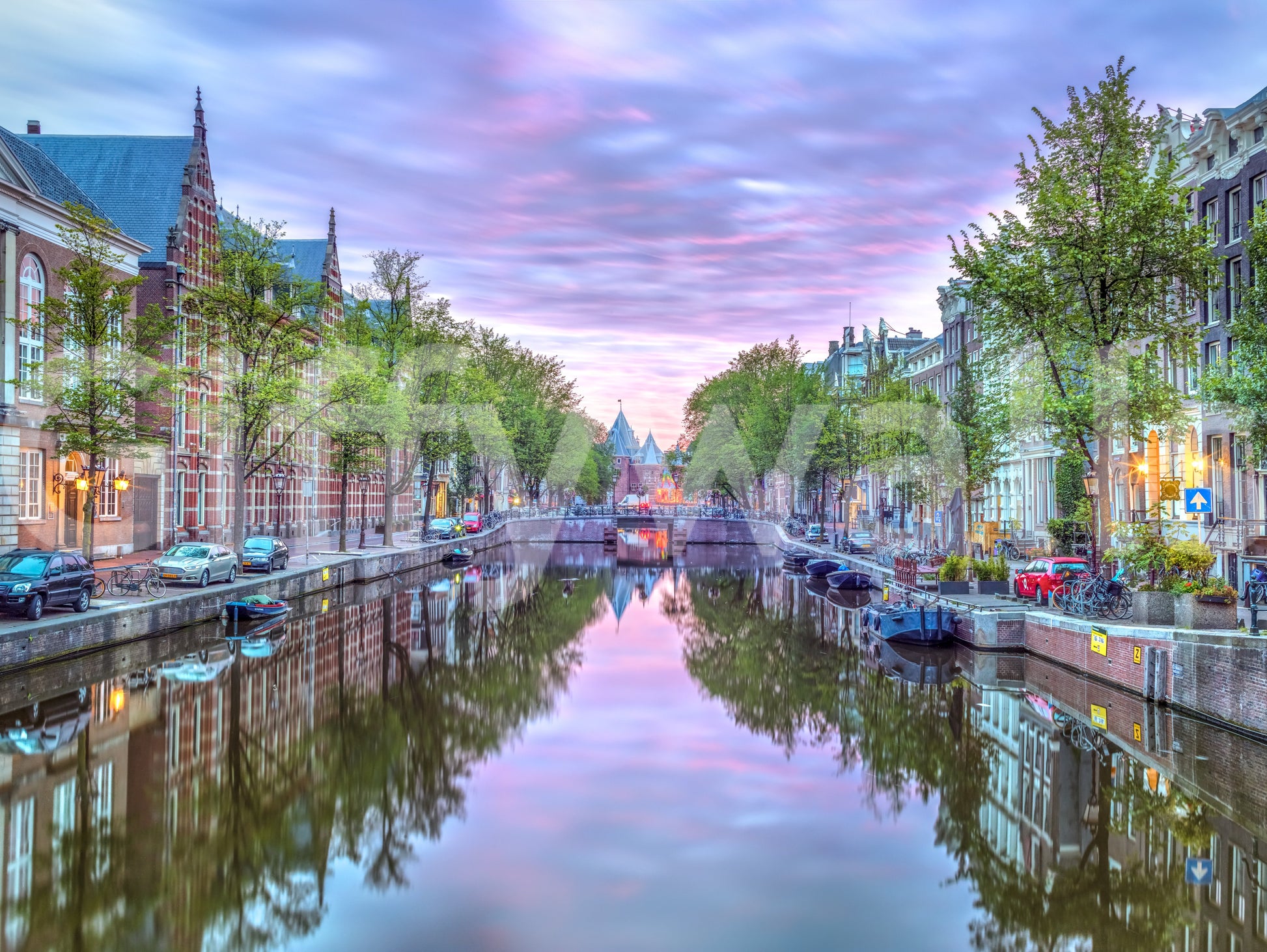 Twilight Amsterdam Canal Scene Wall Mural