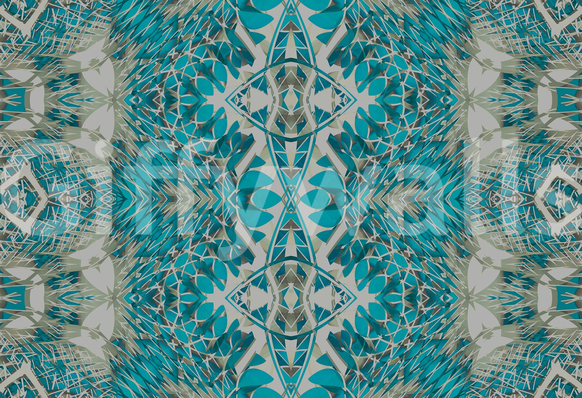 Teal & Gray Intricate Abstract Ornamental Wallpaper