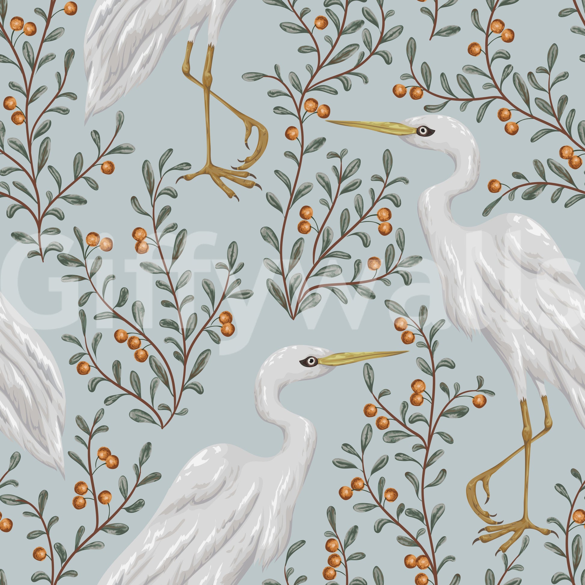 Graceful Heron and Berry Branch  Wallpaper⁠