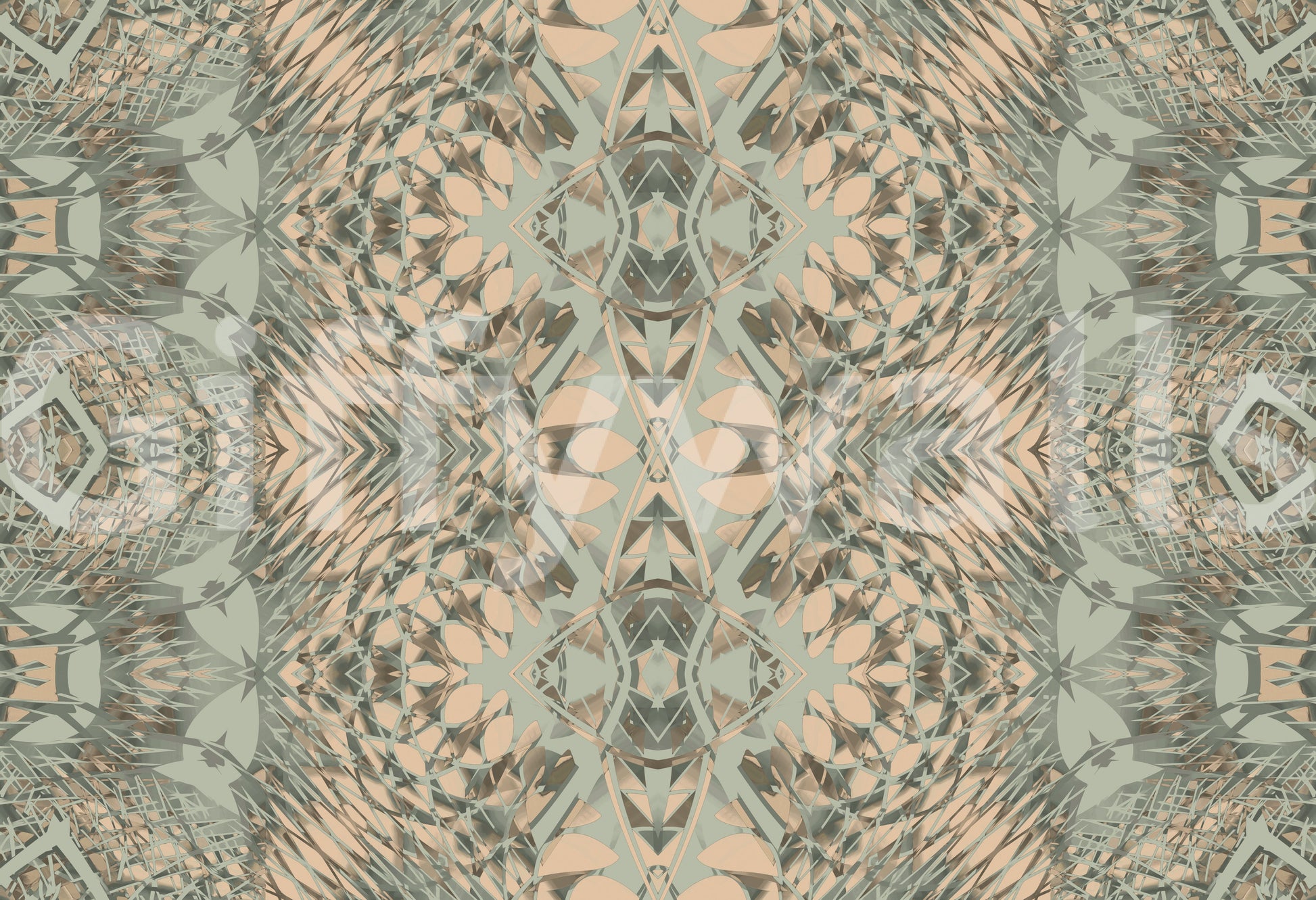 Peach & Sage Contemporary Abstract Botanical Wallpaper