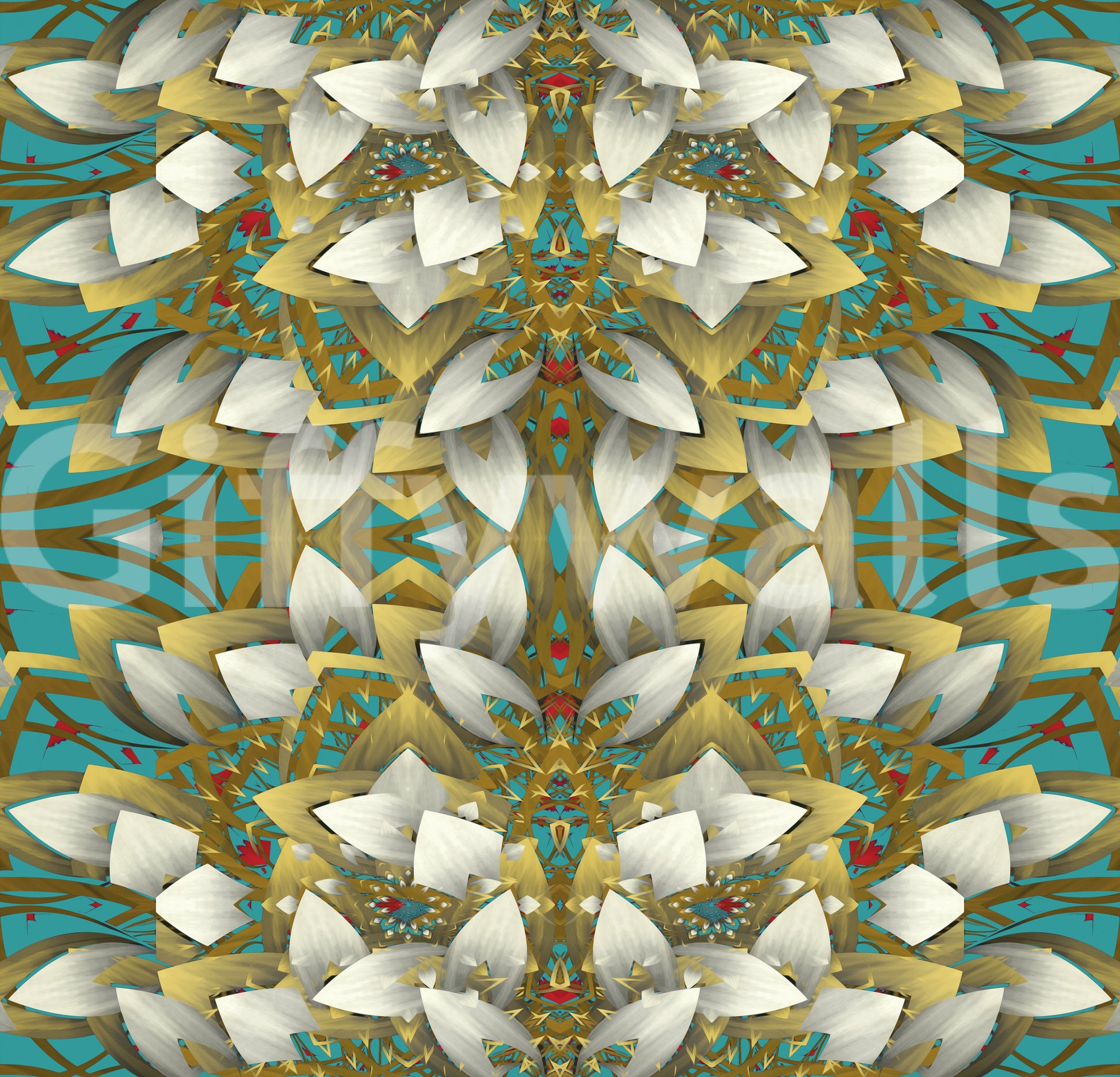 Teal & Gold Geometric Bloom Wallpaper - IKEBANA DESIGN Wallpaper⁠