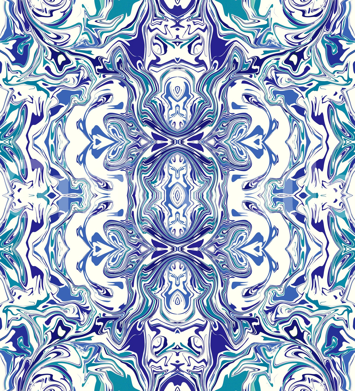 Blue & Teal Contemporary Ornamental Tile - ANDORRA Wallpaper