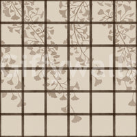 Ginkgo leaves behind a timber shoji screen wall mural in taupe and cream GD11495