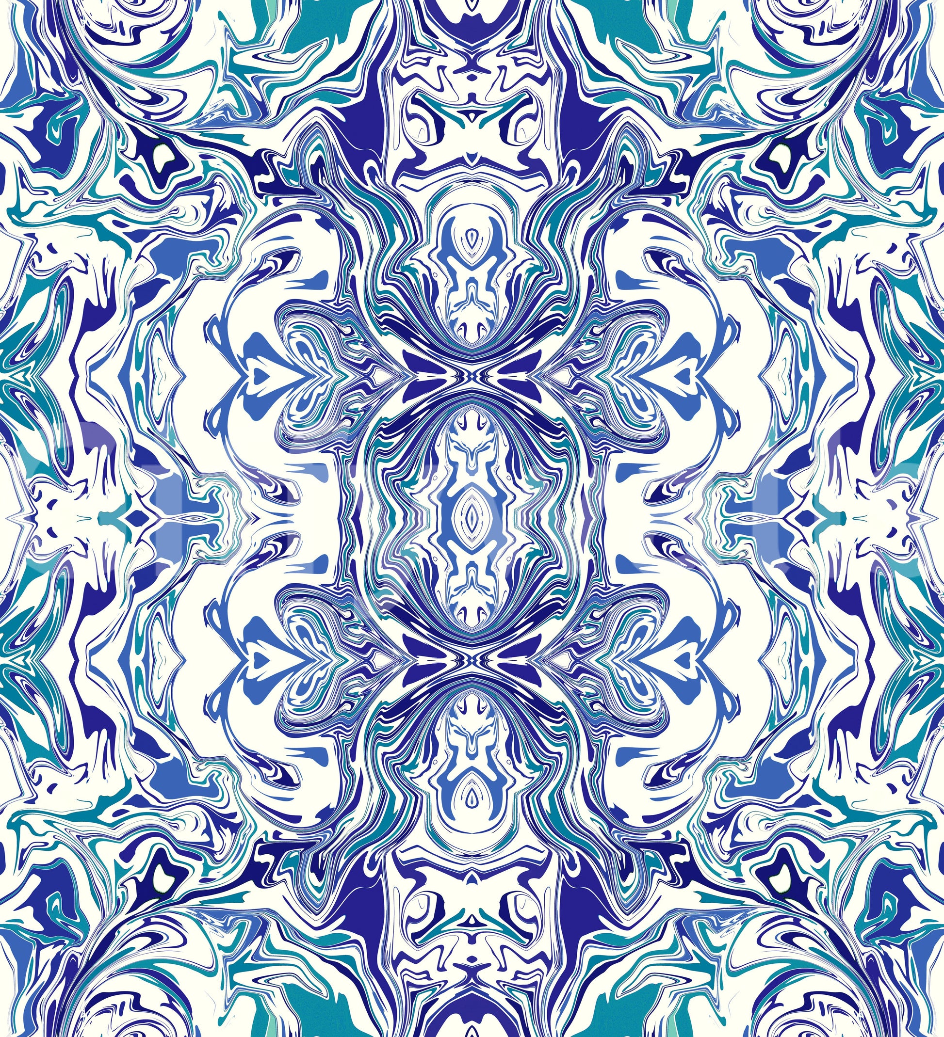 Blue & Teal Contemporary Ornamental Tile -  ANDORRA Wall Mural Wall Mural