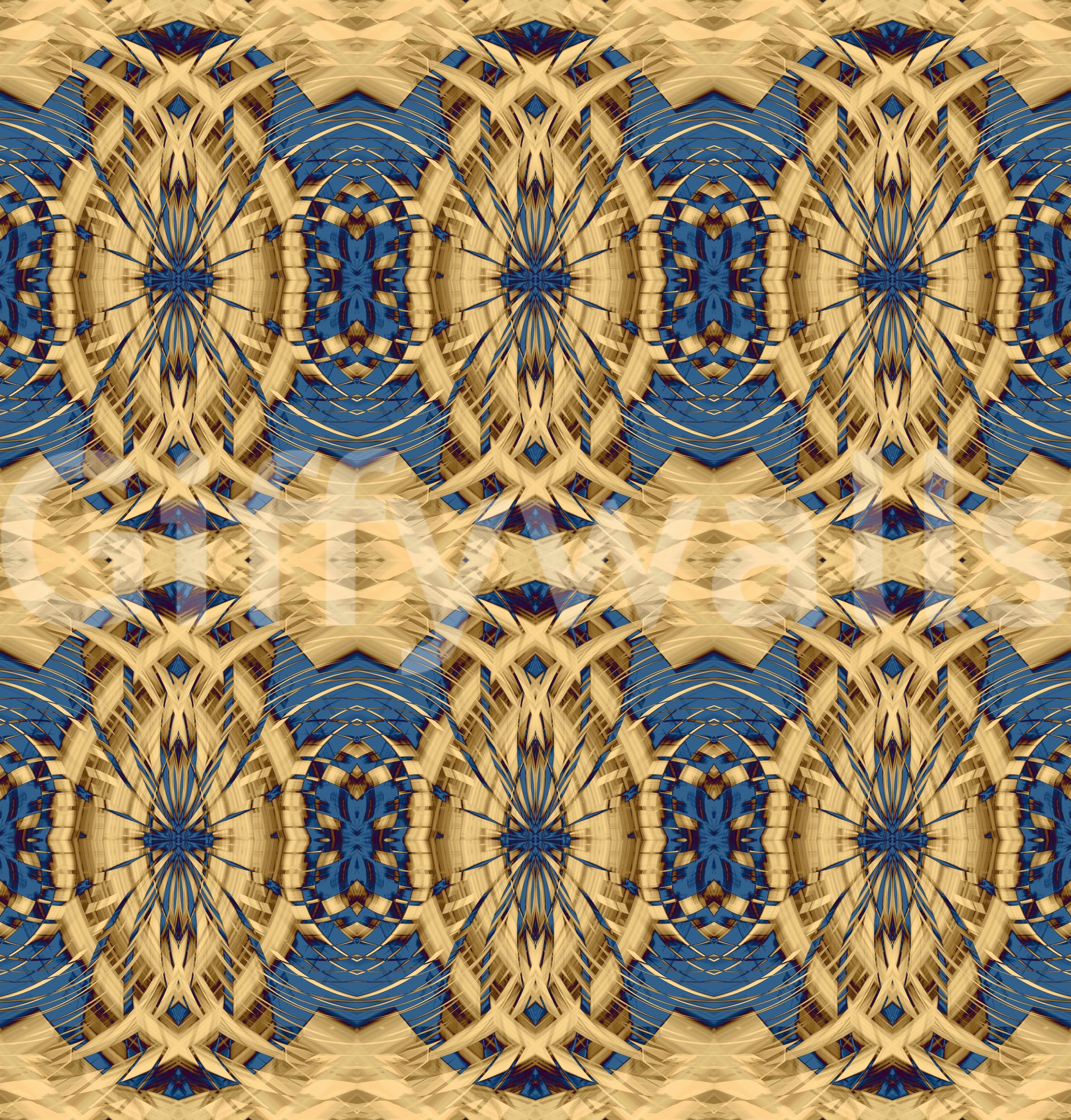 Cobalt Blue & Yellow Retro Geometric Medallion - MOSQUITO  Wallpaper⁠