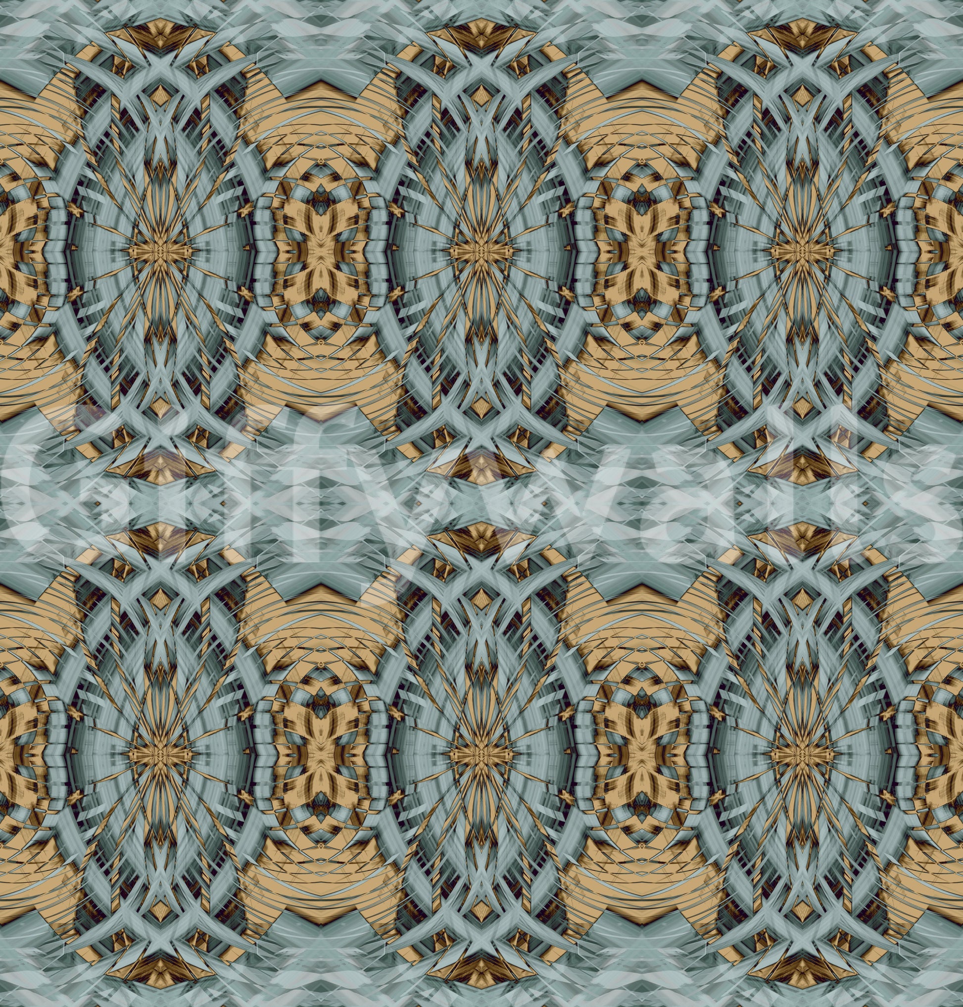 Blue Gray & Camel Retro Geometric Medallion - MOSQUITO Wallpaper⁠