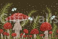 Whispers of Amanita - Red Mushrooms, Ferns, and Moths Wall Mural