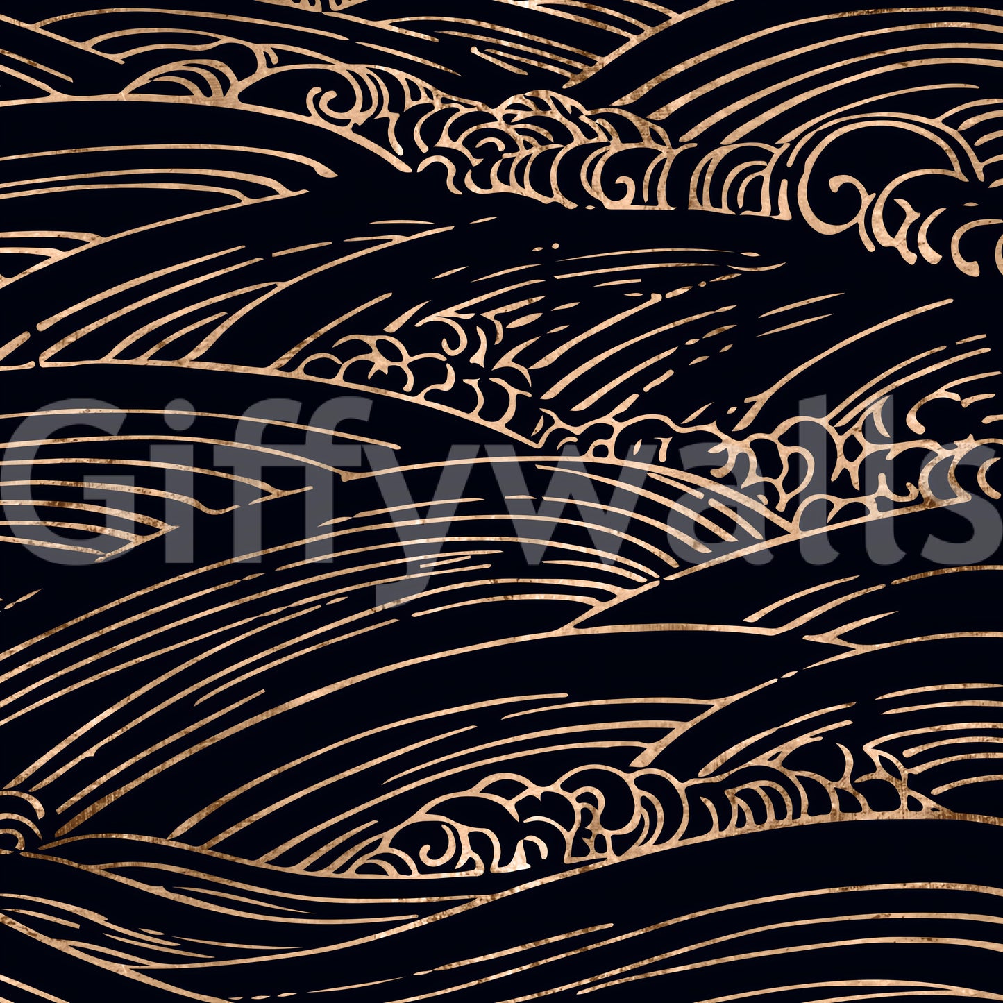 Gilded Rolling Japanese Waves Wall Mural
