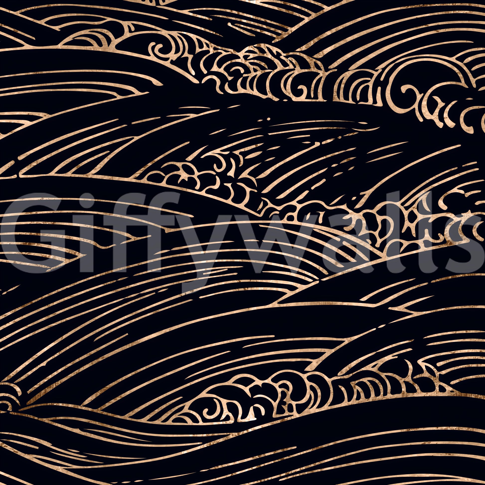 Gilded Rolling Japanese Waves Wall Mural