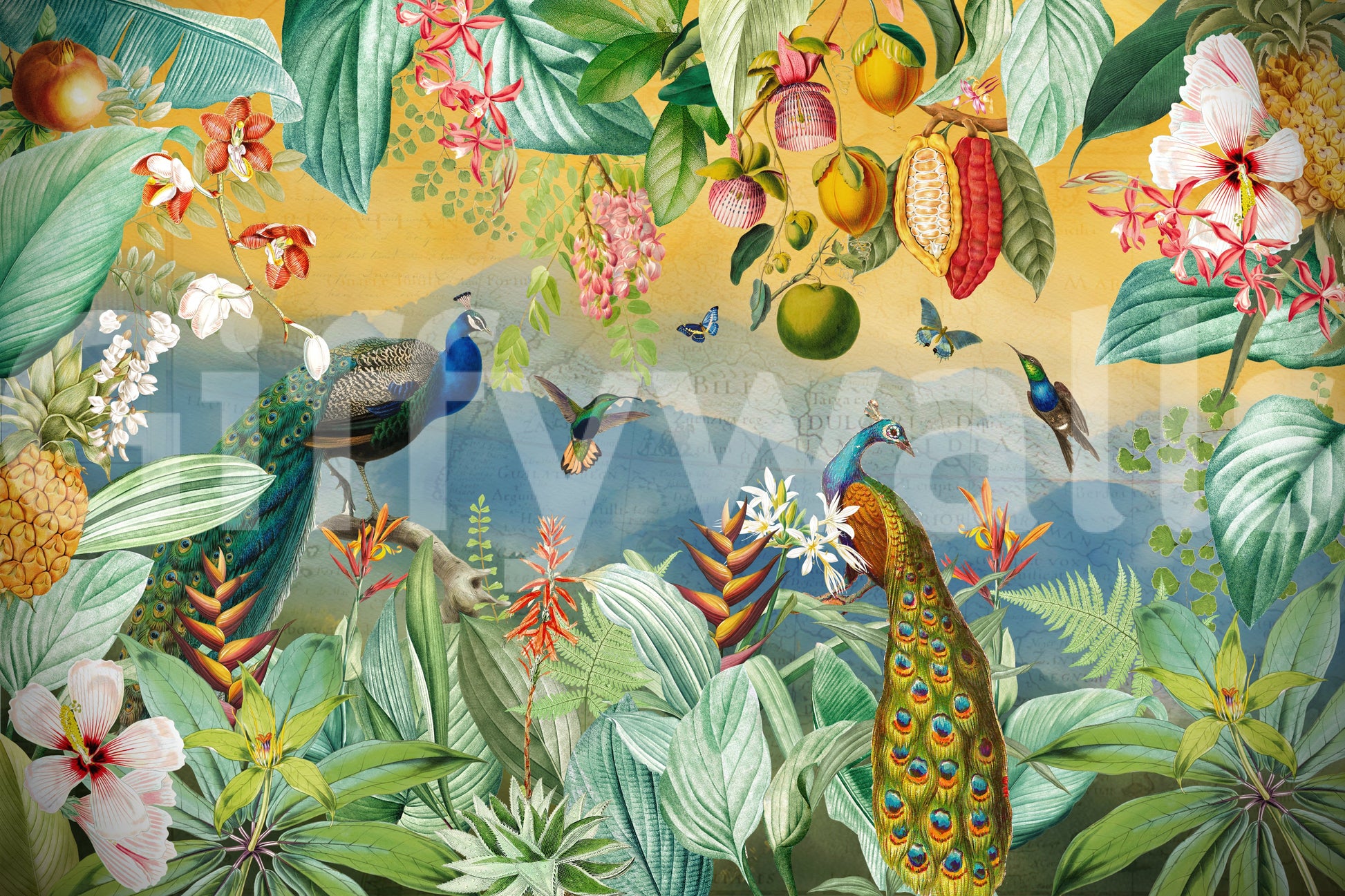 Botanical Peacock Paradise Expedition Wall Mural