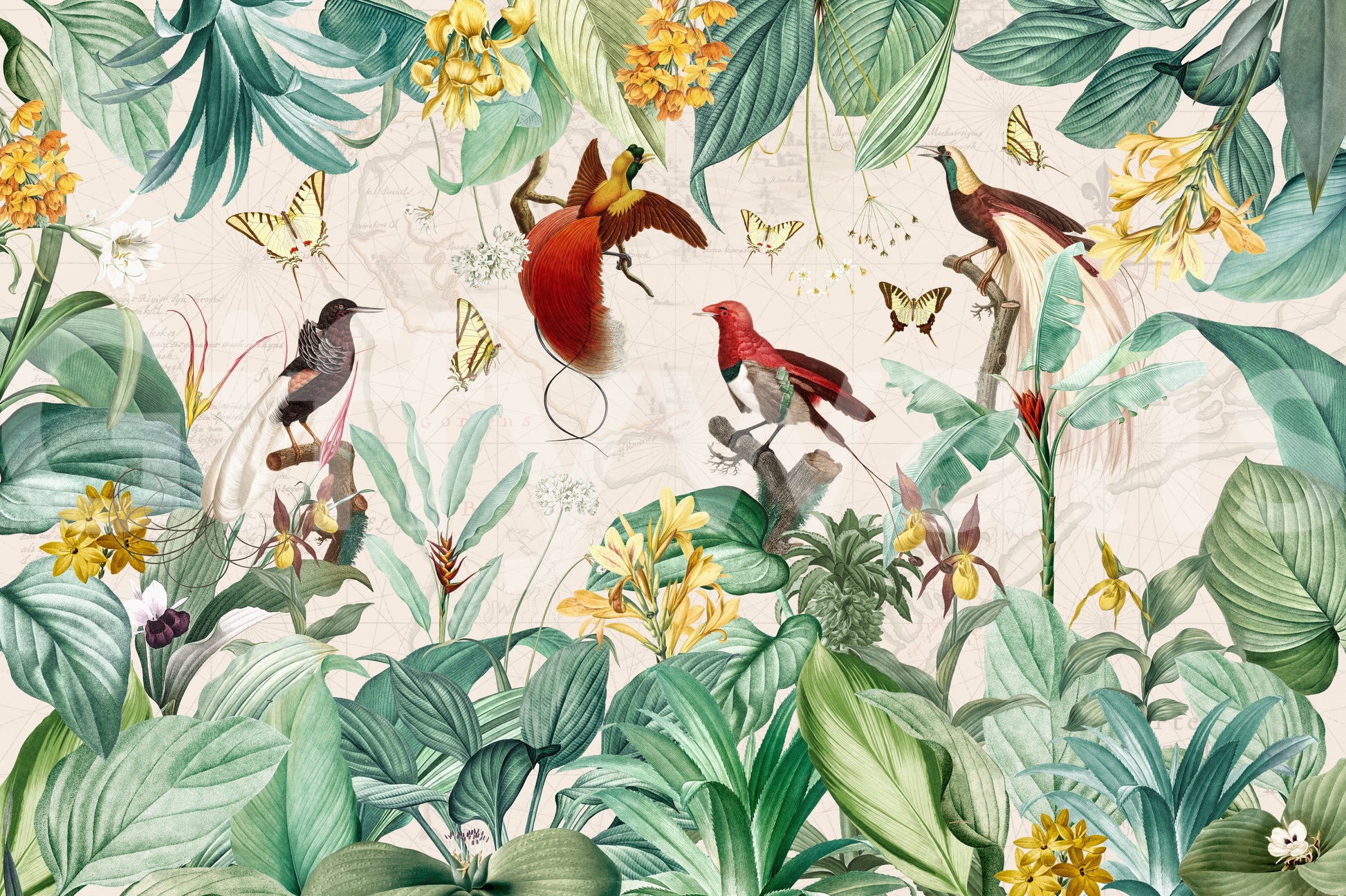 Vintage Botanical Bird Haven Wall Mural