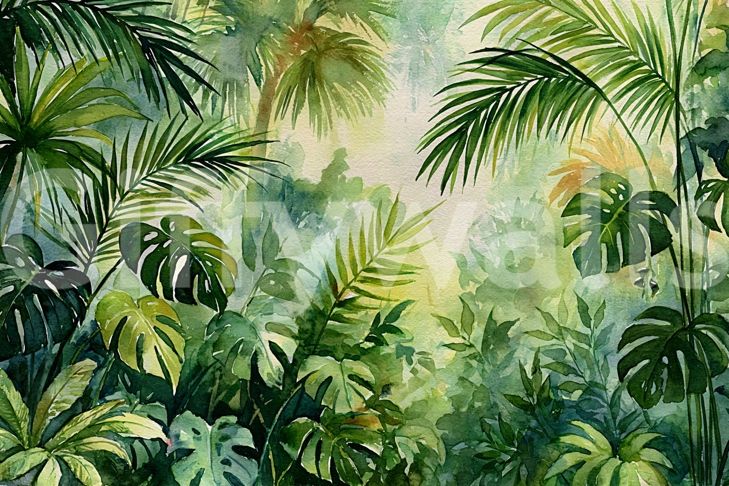 Misty Tropical Oasis Foliage Wall Mural