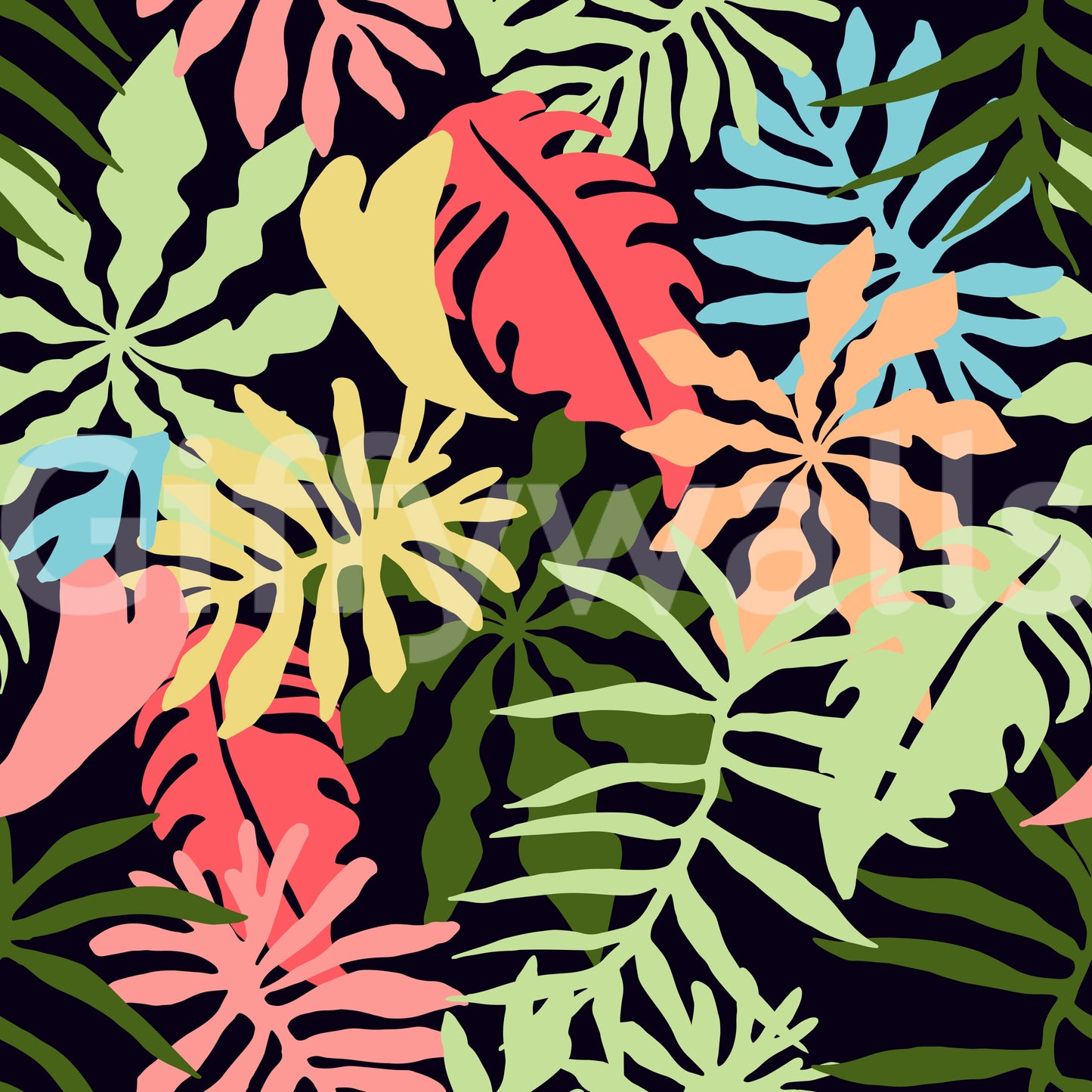 Vibrant Tropical Jungle Foliage Pattern Wallpaper⁠