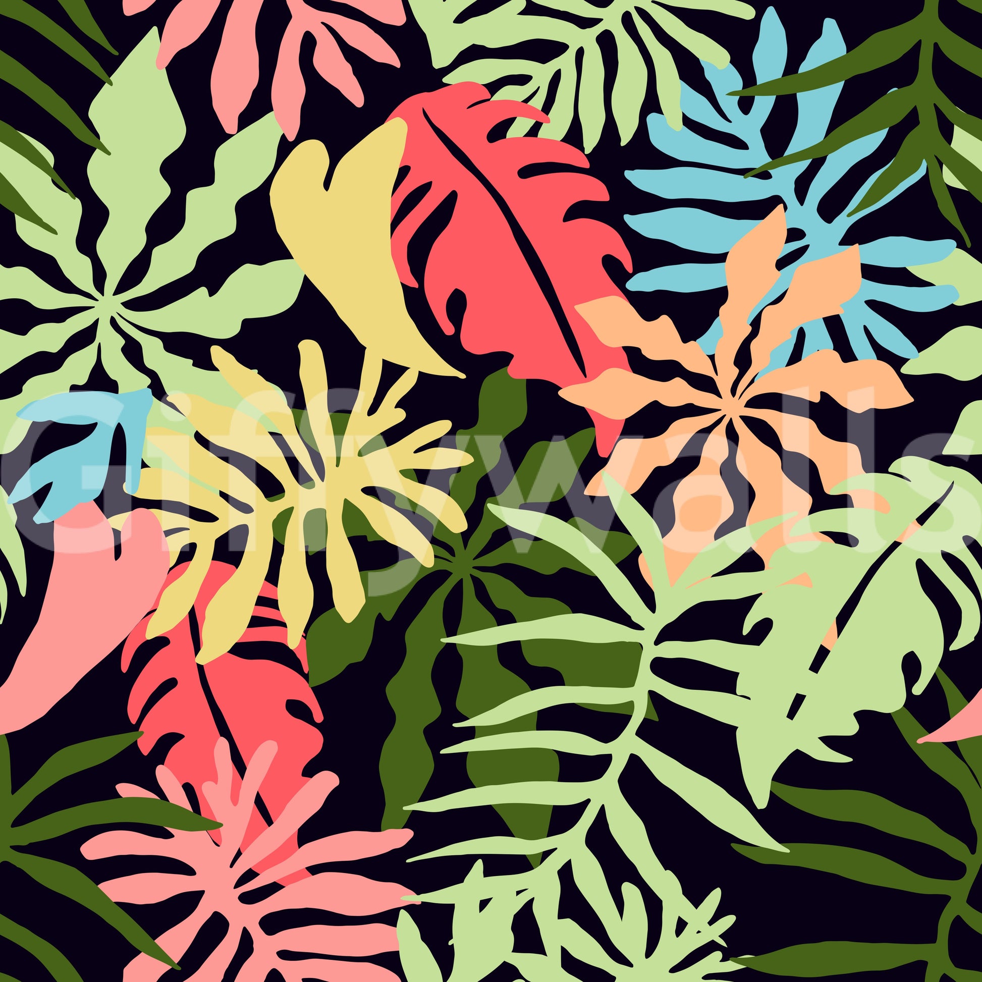 Vibrant Tropical Jungle Foliage Pattern Wallpaper⁠