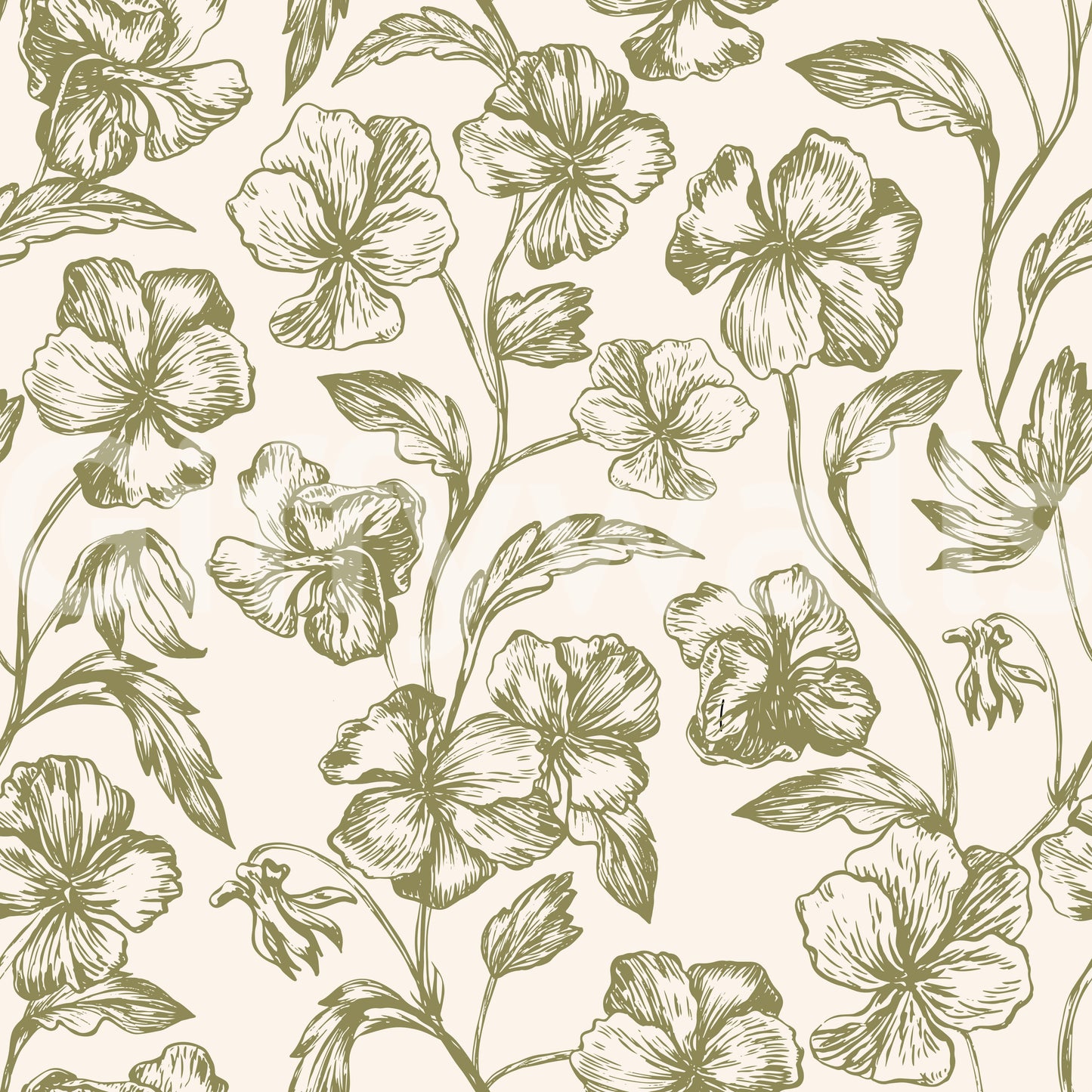 Vintage Botanical Line Art Floral Wallpaper⁠
