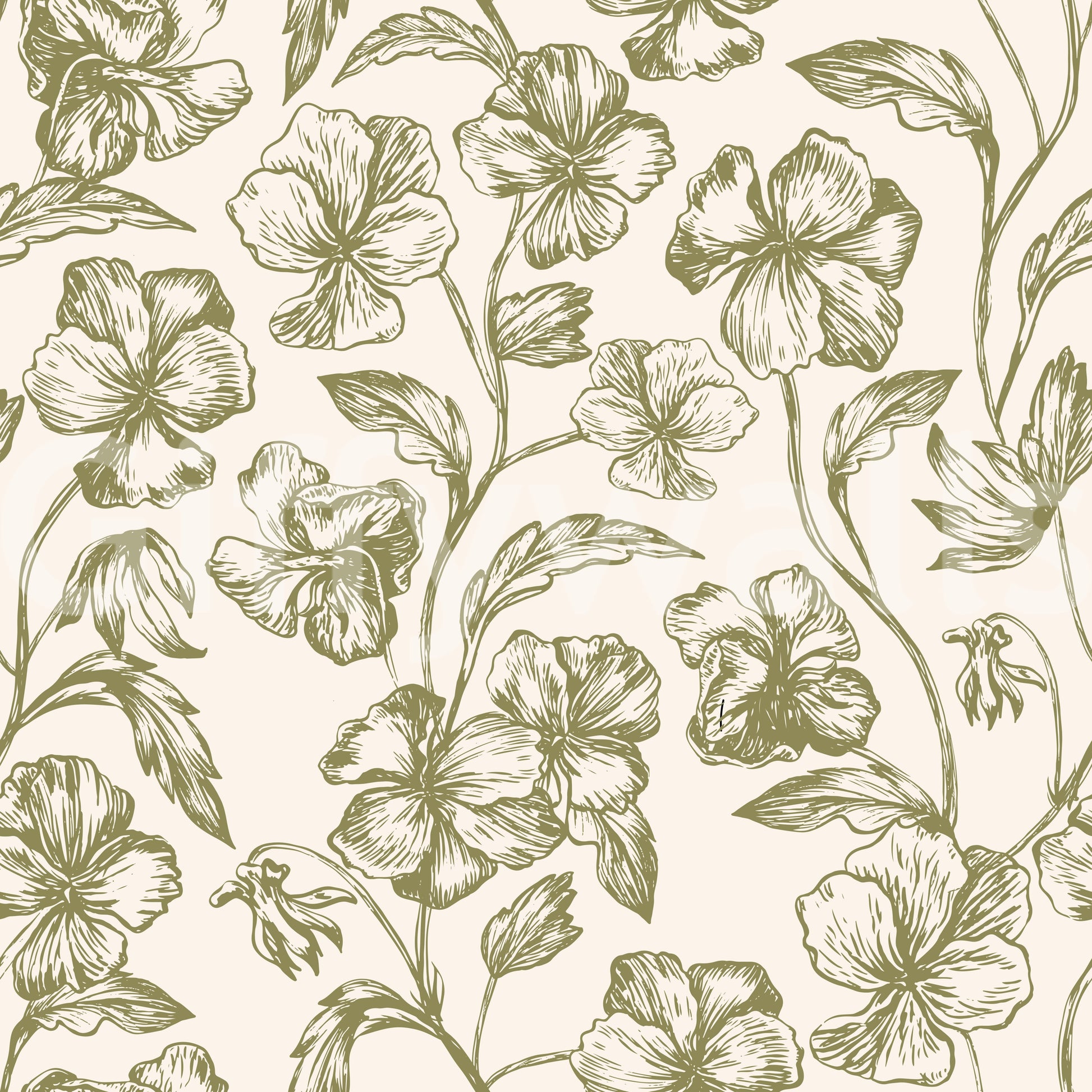 Vintage Botanical Line Art Floral Wallpaper⁠