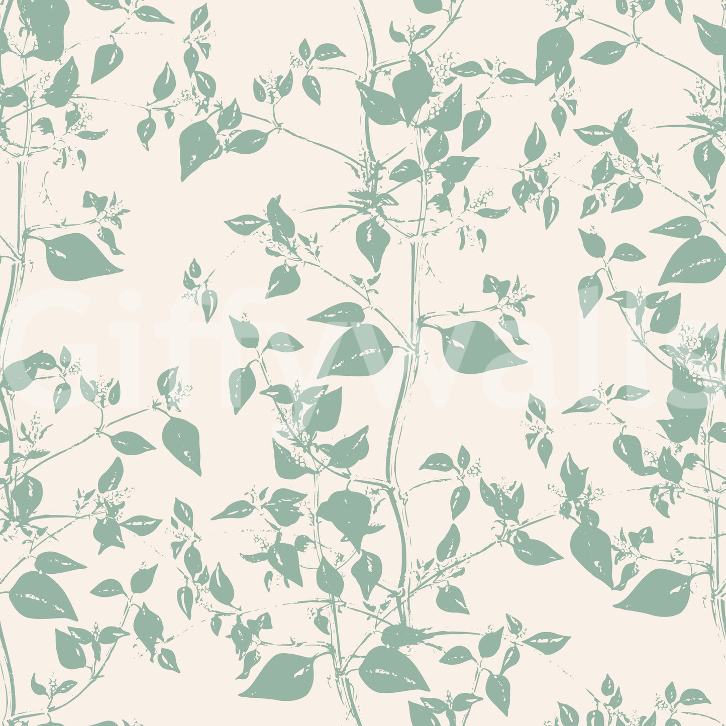 Cream and Sage Leaf Sketch Wallpaper⁠