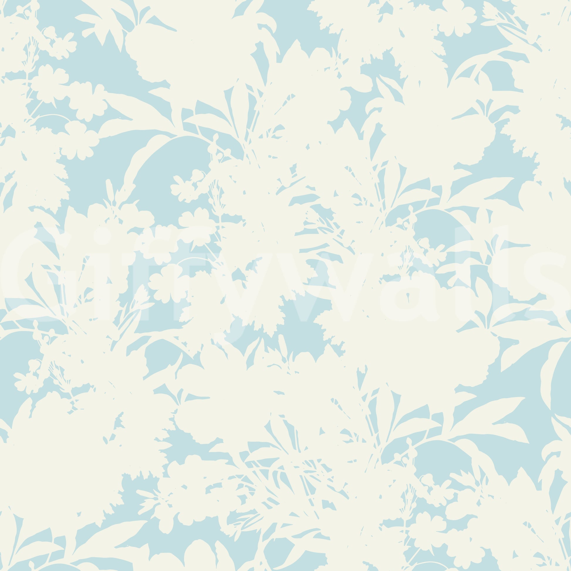 Airy Cream and Blue Garden Repeat Wallpaper⁠