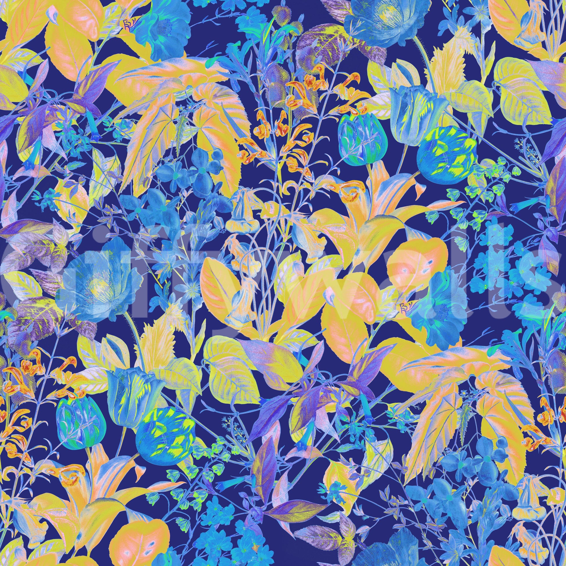 Vibrant Neon Garden Pattern Wallpaper⁠