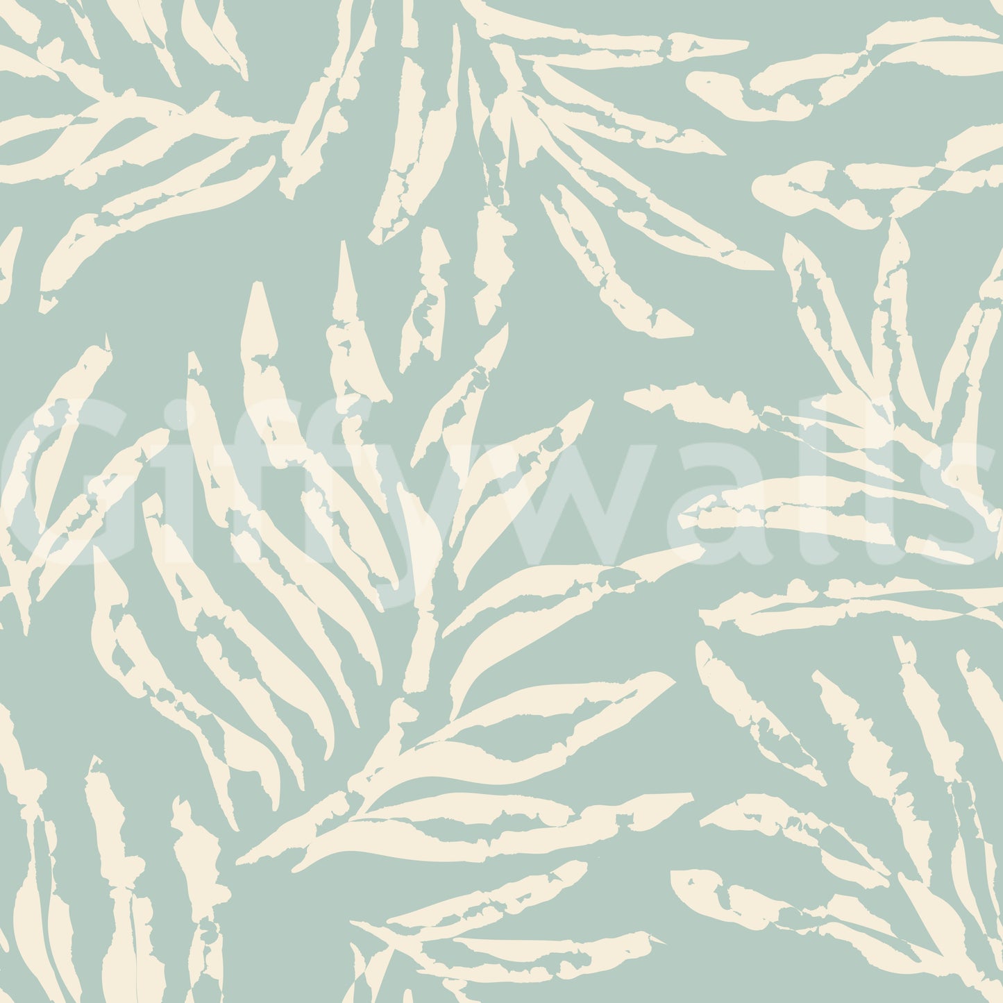 Sage and Cream Palm Frond Impression Wallpaper⁠