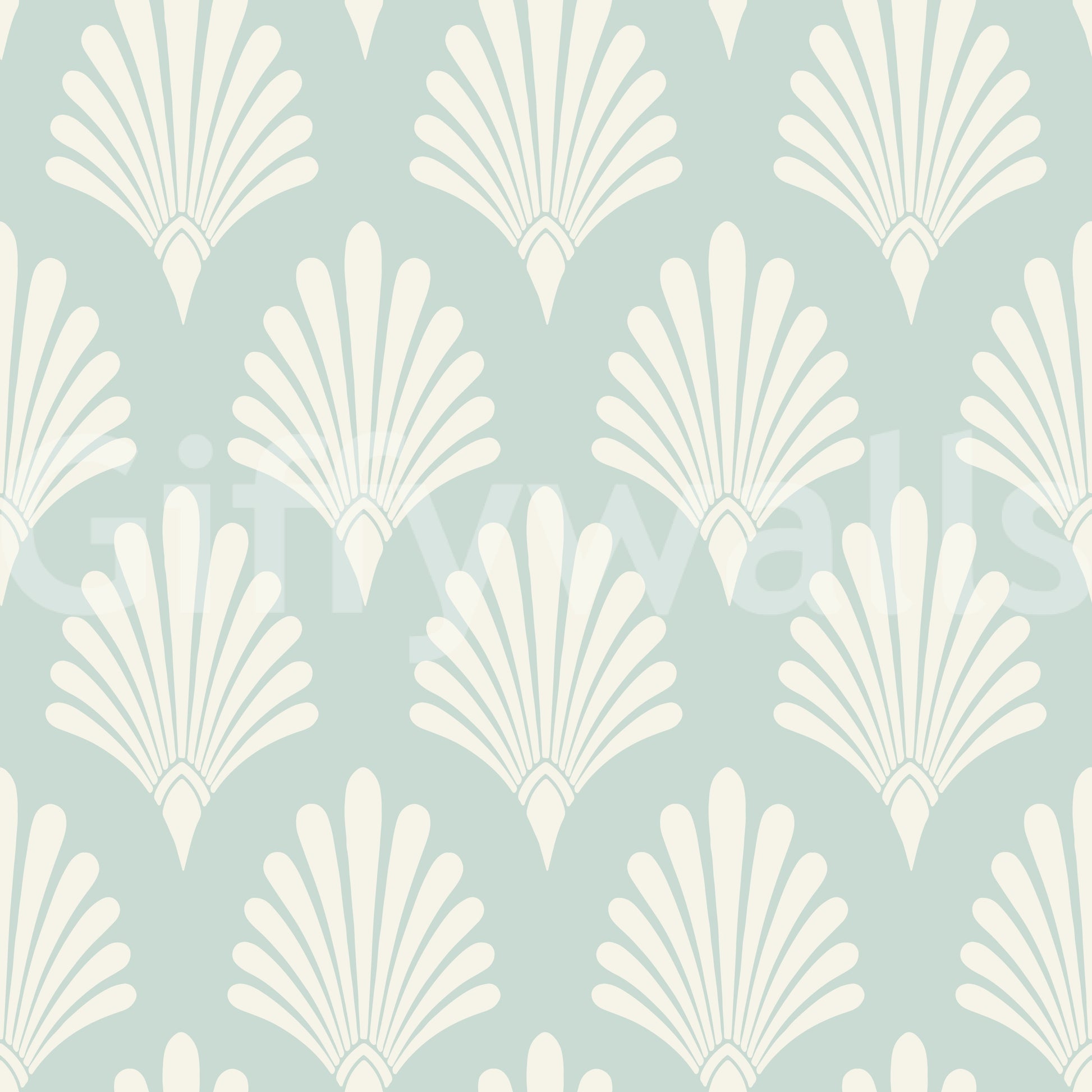 Art Deco Fan Pattern in Sage and Cream Wallpaper⁠