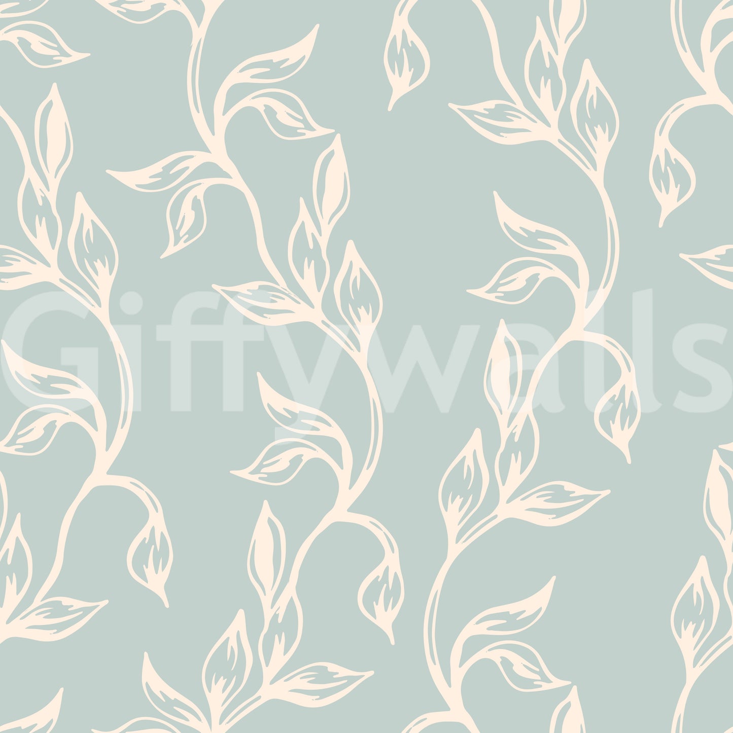 Sage Green and Cream Botanical Vine Wallpaper⁠