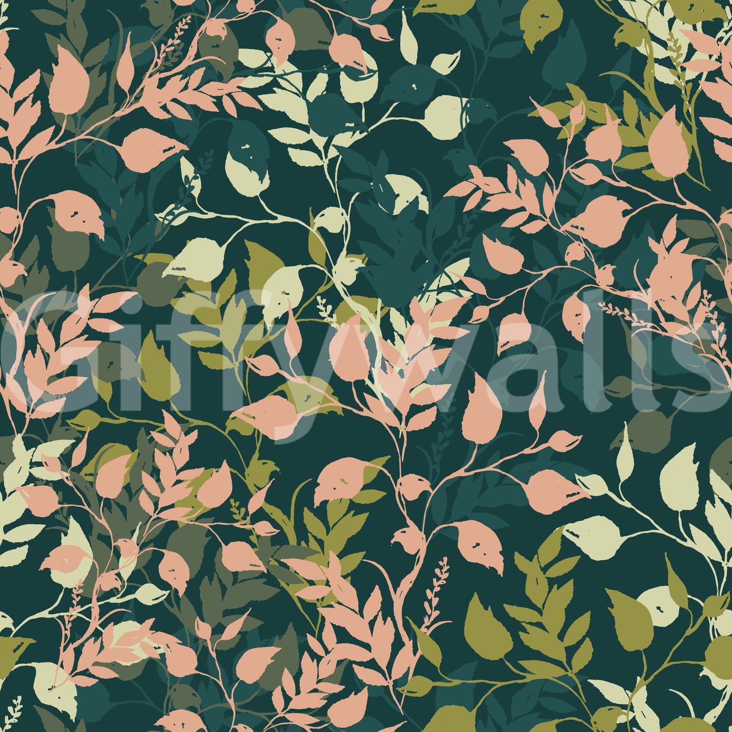 Midnight Garden Botanical Leaf Silhouette Wallpaper⁠