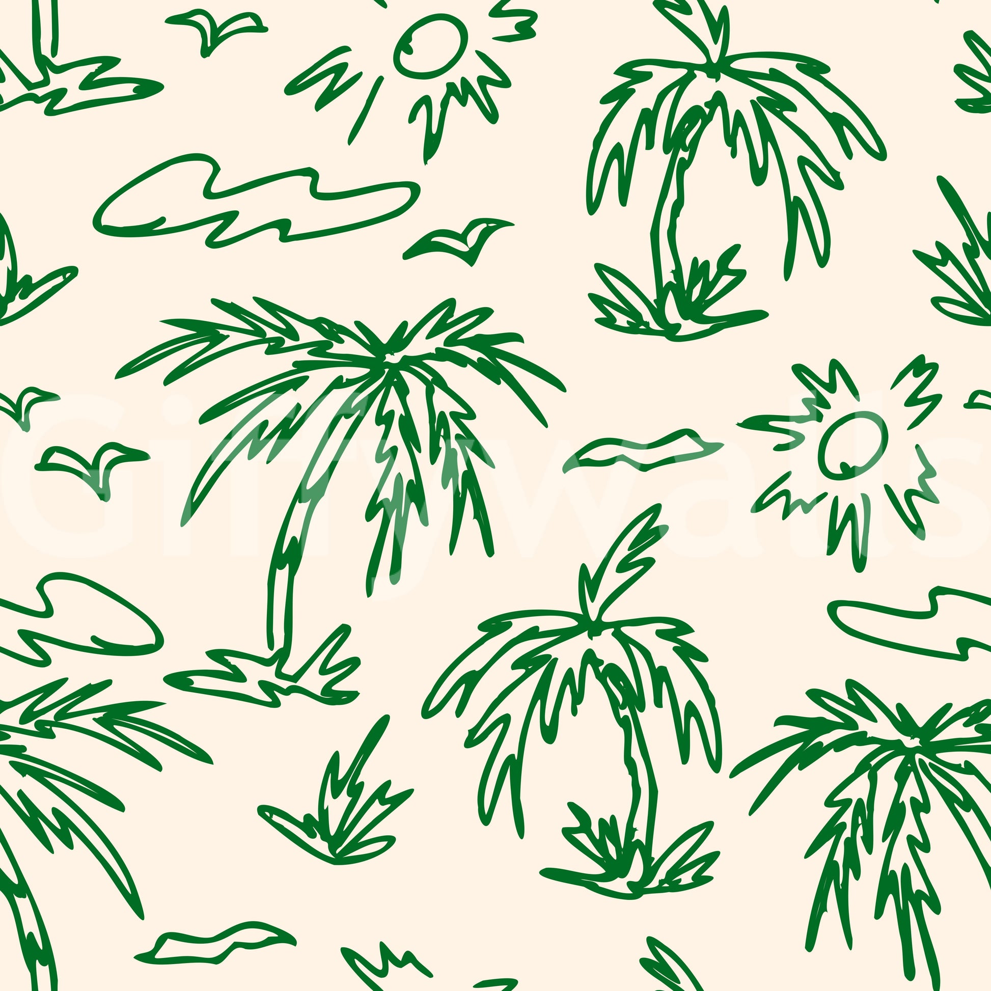 Coastal Breeze Tropical Lineart Wallpaper⁠