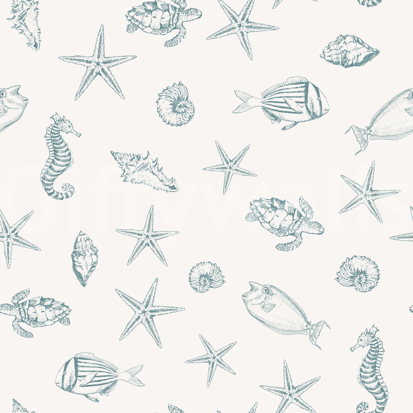 Oceanic Sketch Marine Life Pattern Wallpaper⁠