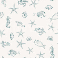 Oceanic Sketch Marine Life Pattern Wallpaper⁠