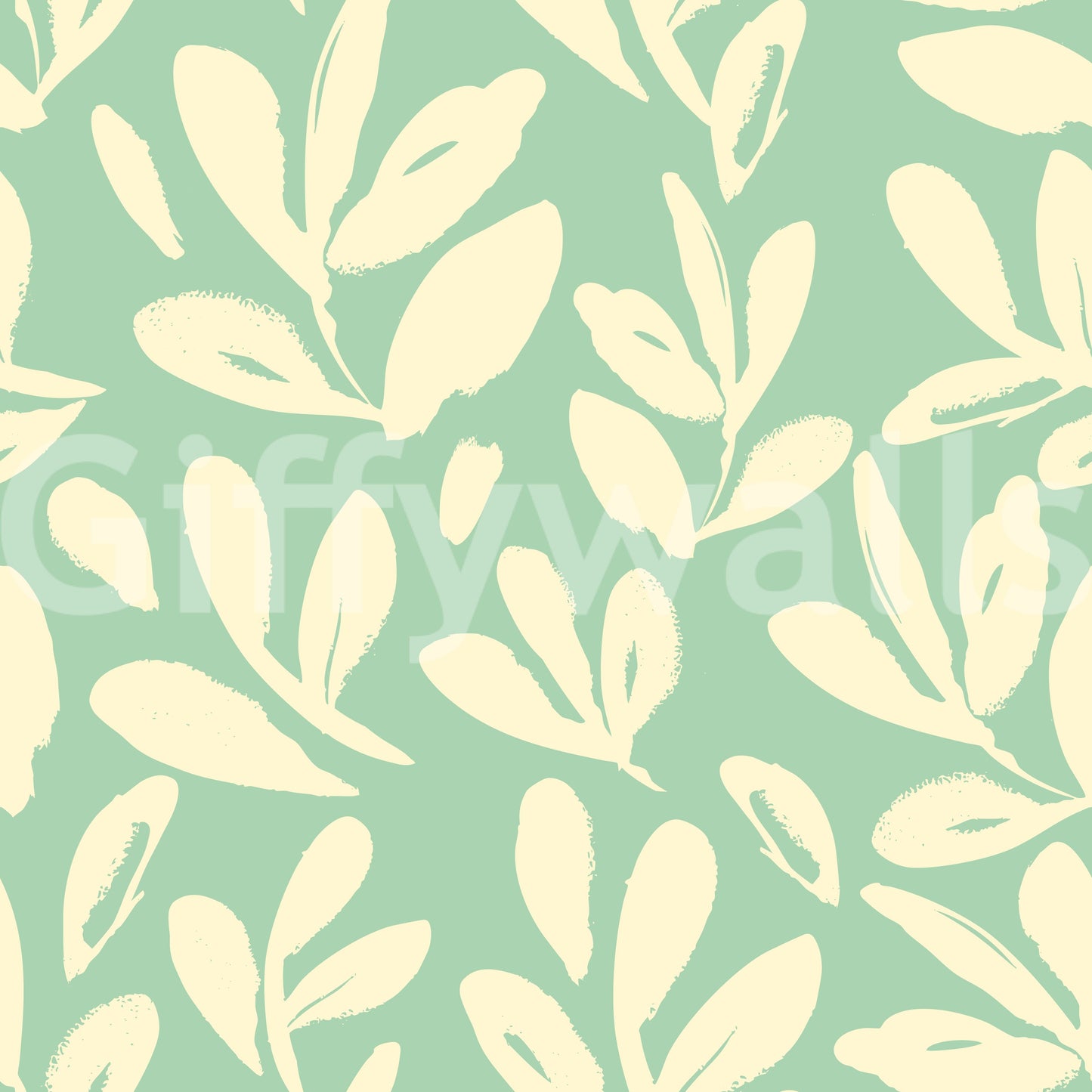 Sage and Cream Hand-Painted Leaf Wallpaper⁠