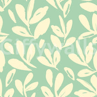 Sage and Cream Hand-Painted Leaf Wallpaper⁠