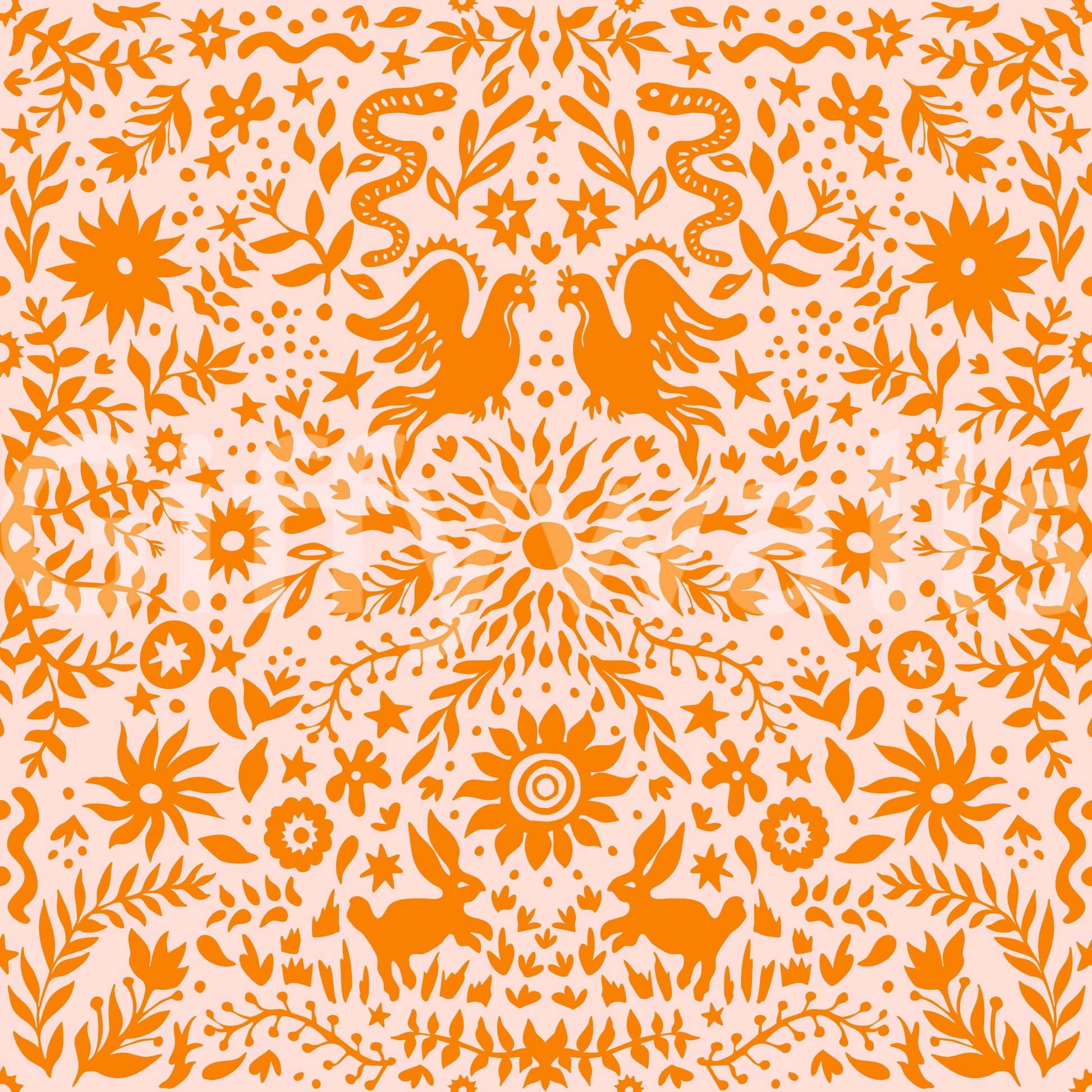Orange Whimsical Woodland Creature Pattern Wallpaper⁠