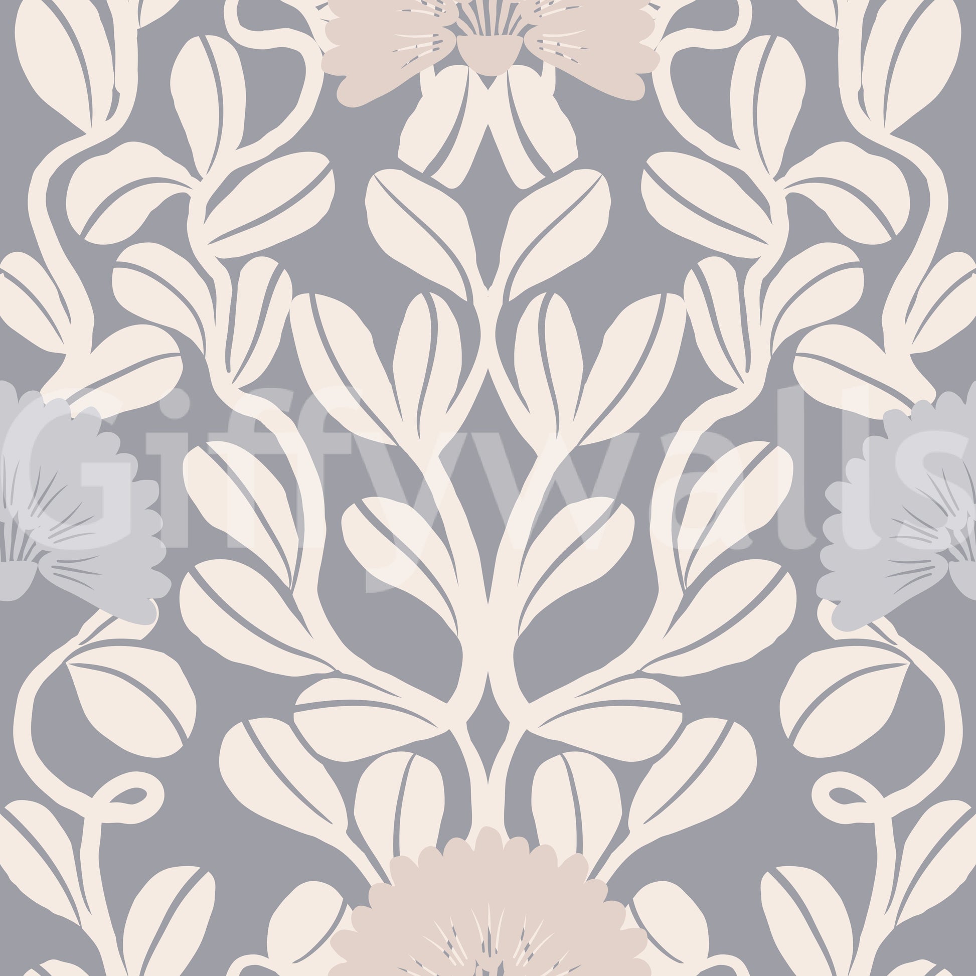 Grey and Cream Damask Floral Wallpaper⁠