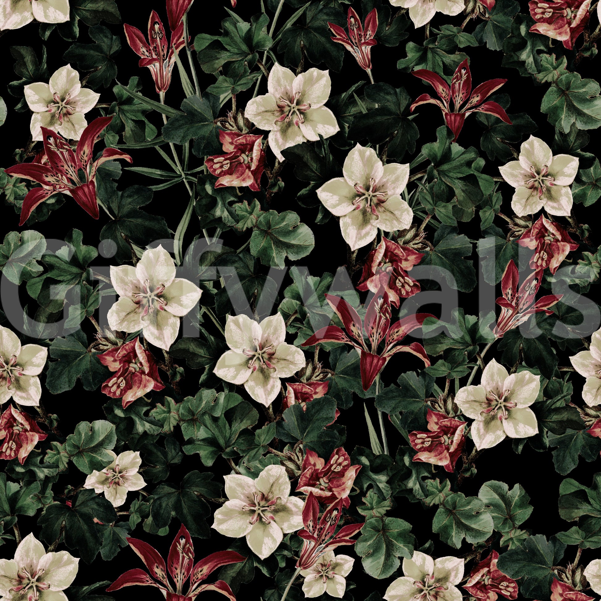 Midnight Garden Botanical Bloom Wallpaper⁠