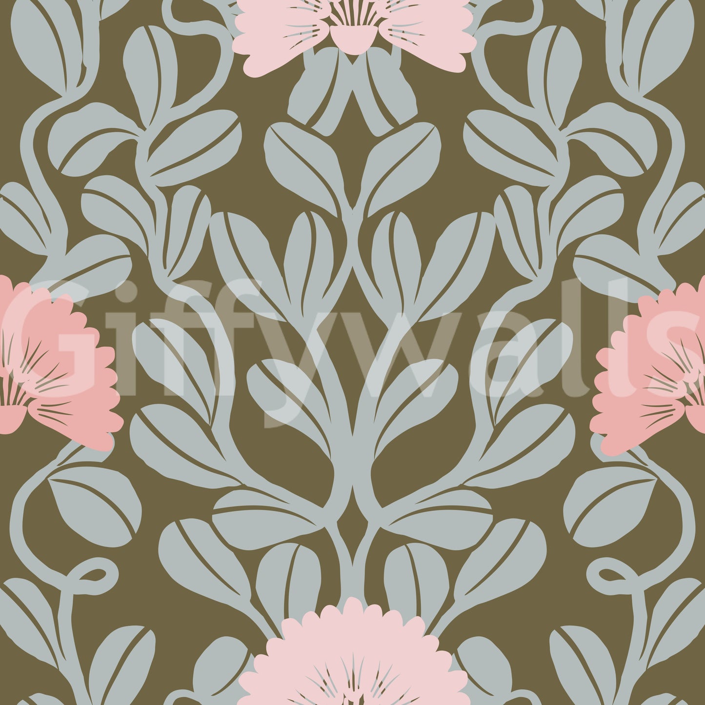 Sage and Blush Botanical Damask Wallpaper⁠