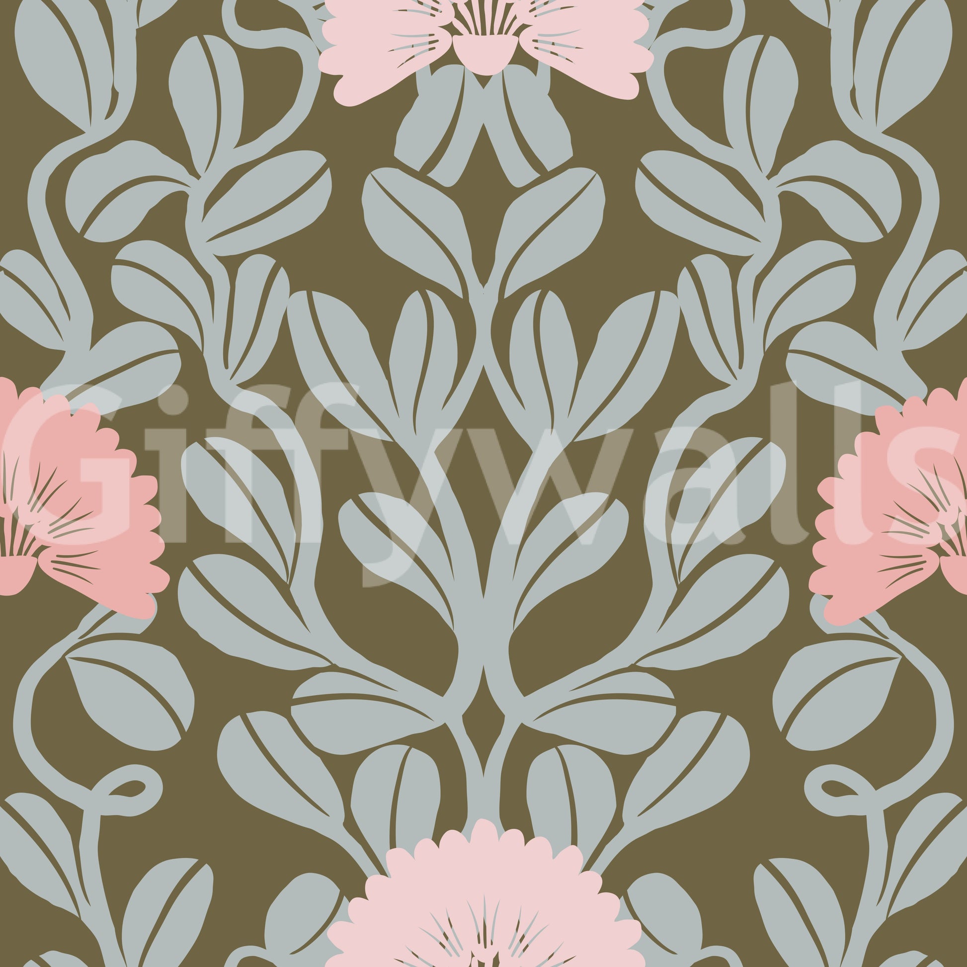 Sage and Blush Botanical Damask Wallpaper⁠