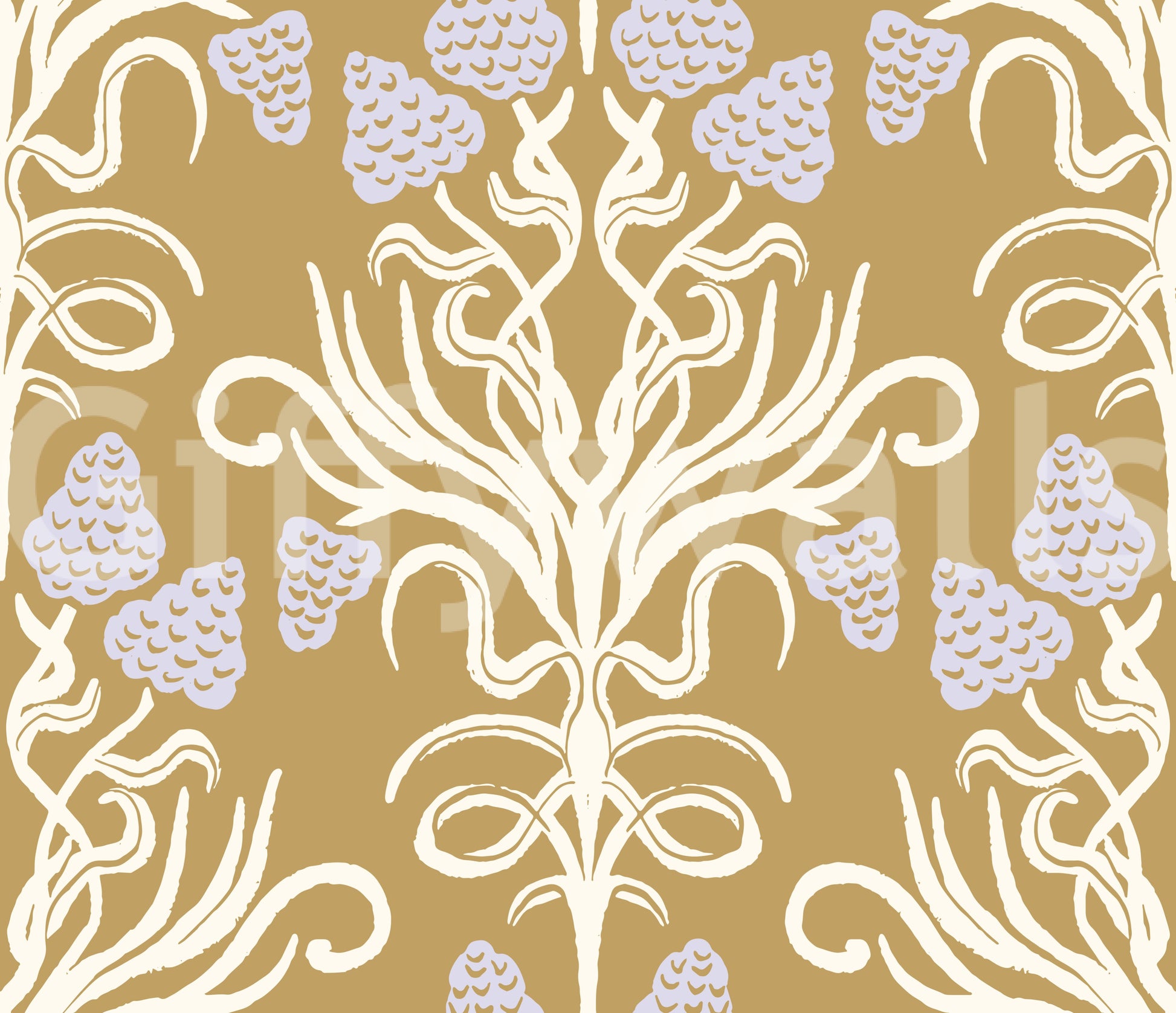 Art Nouveau Botanical Damask Wallpaper⁠