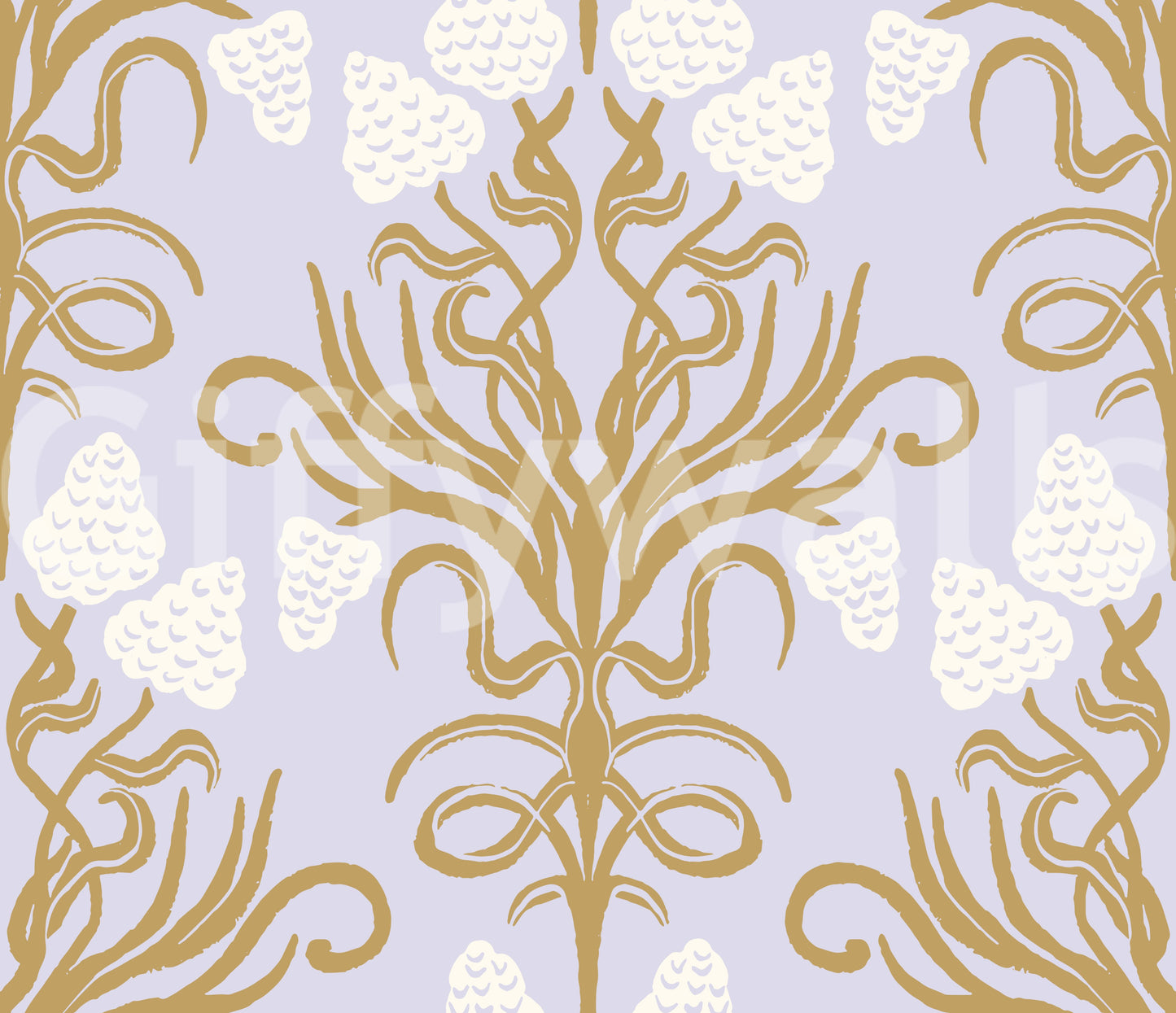 Art Nouveau Gold and Lavender Botanical Wallpaper⁠
