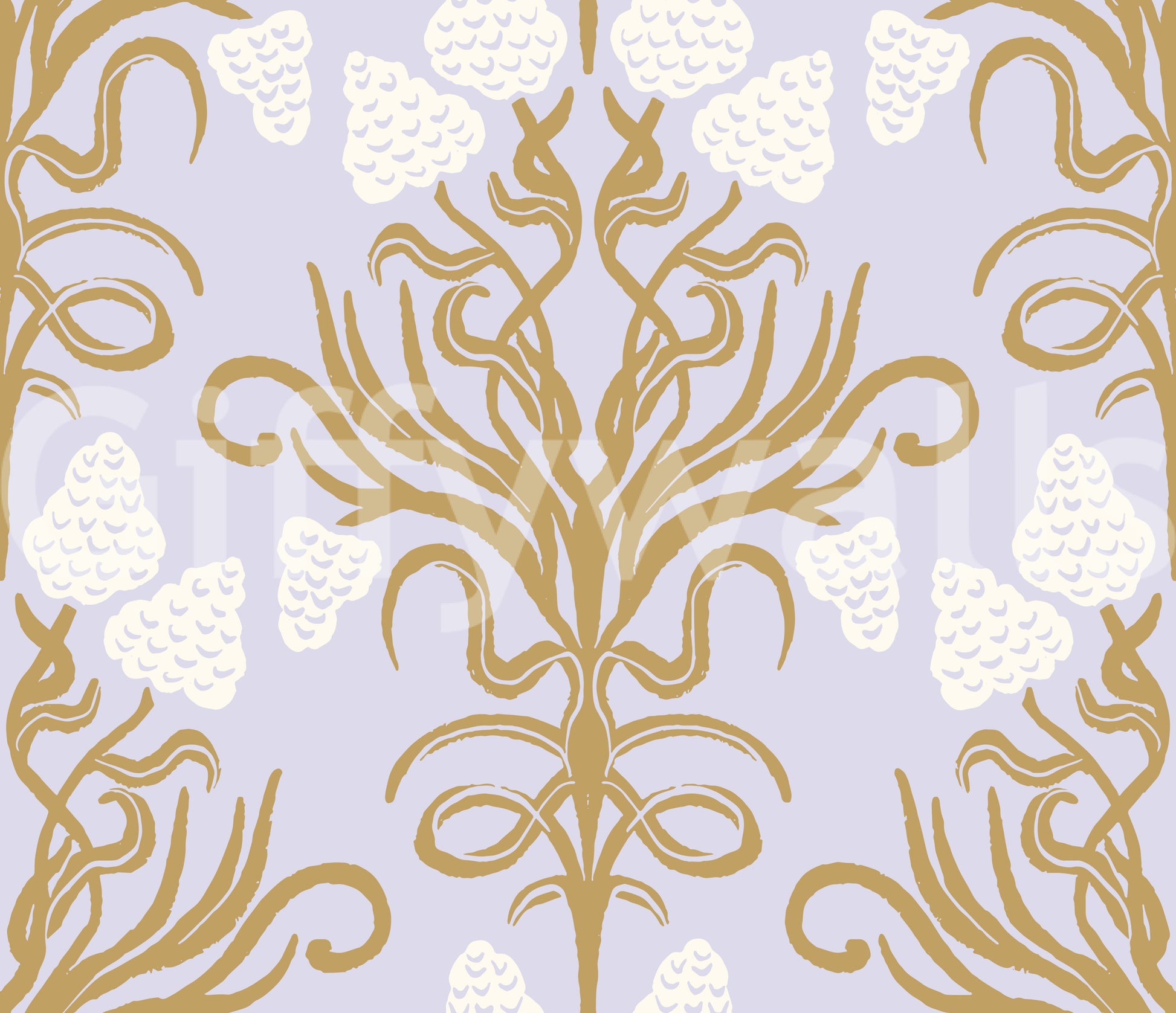 Art Nouveau Gold and Lavender Botanical Wallpaper⁠