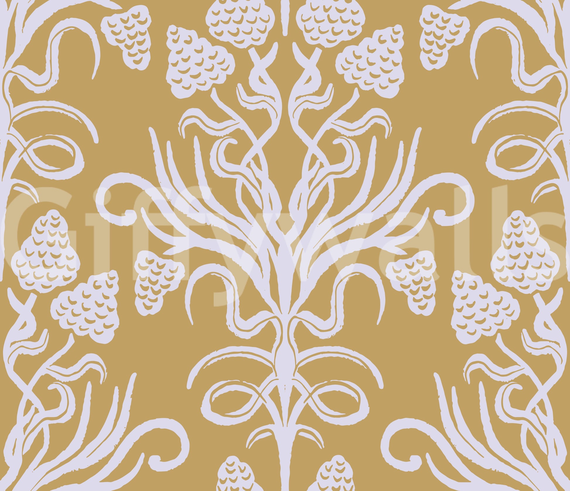 Golden Botanical Damask Motif Wallpaper⁠