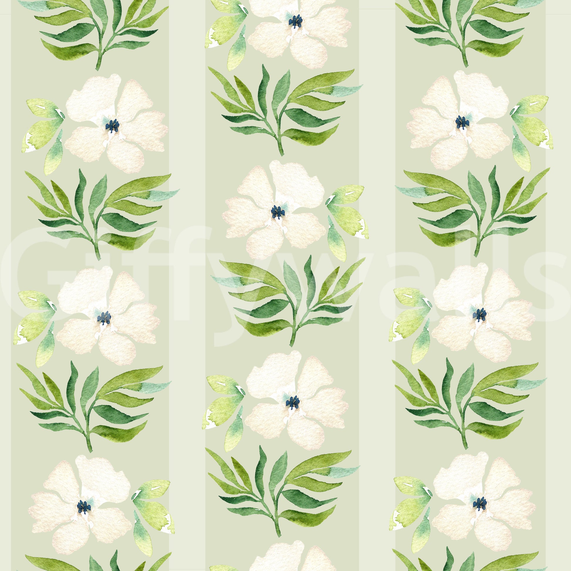 Watercolor Sage Floral Stripe Wallpaper⁠